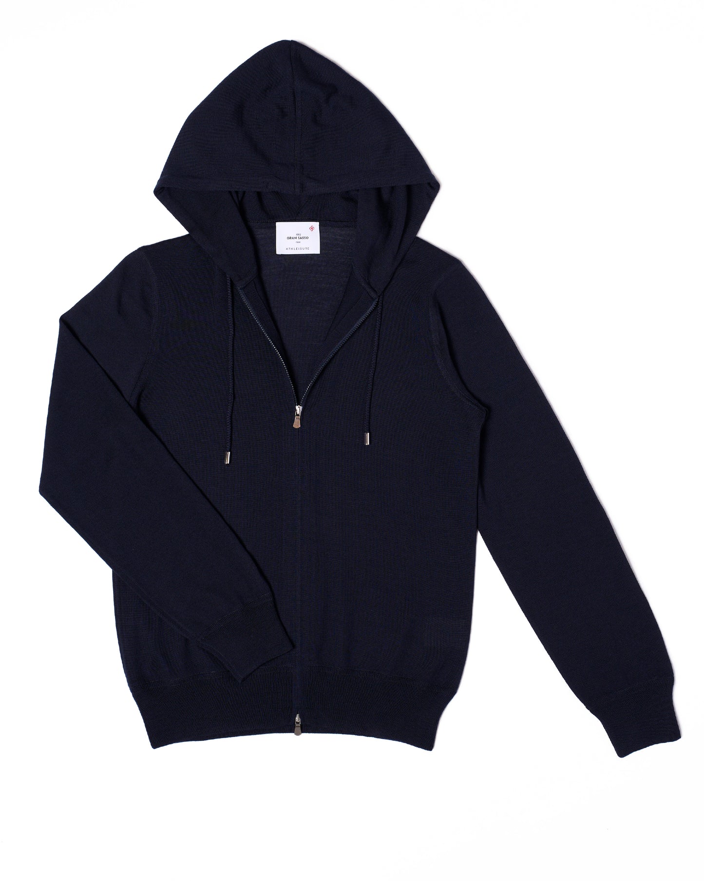 Knitted wool hoodie with zip - Navy blue