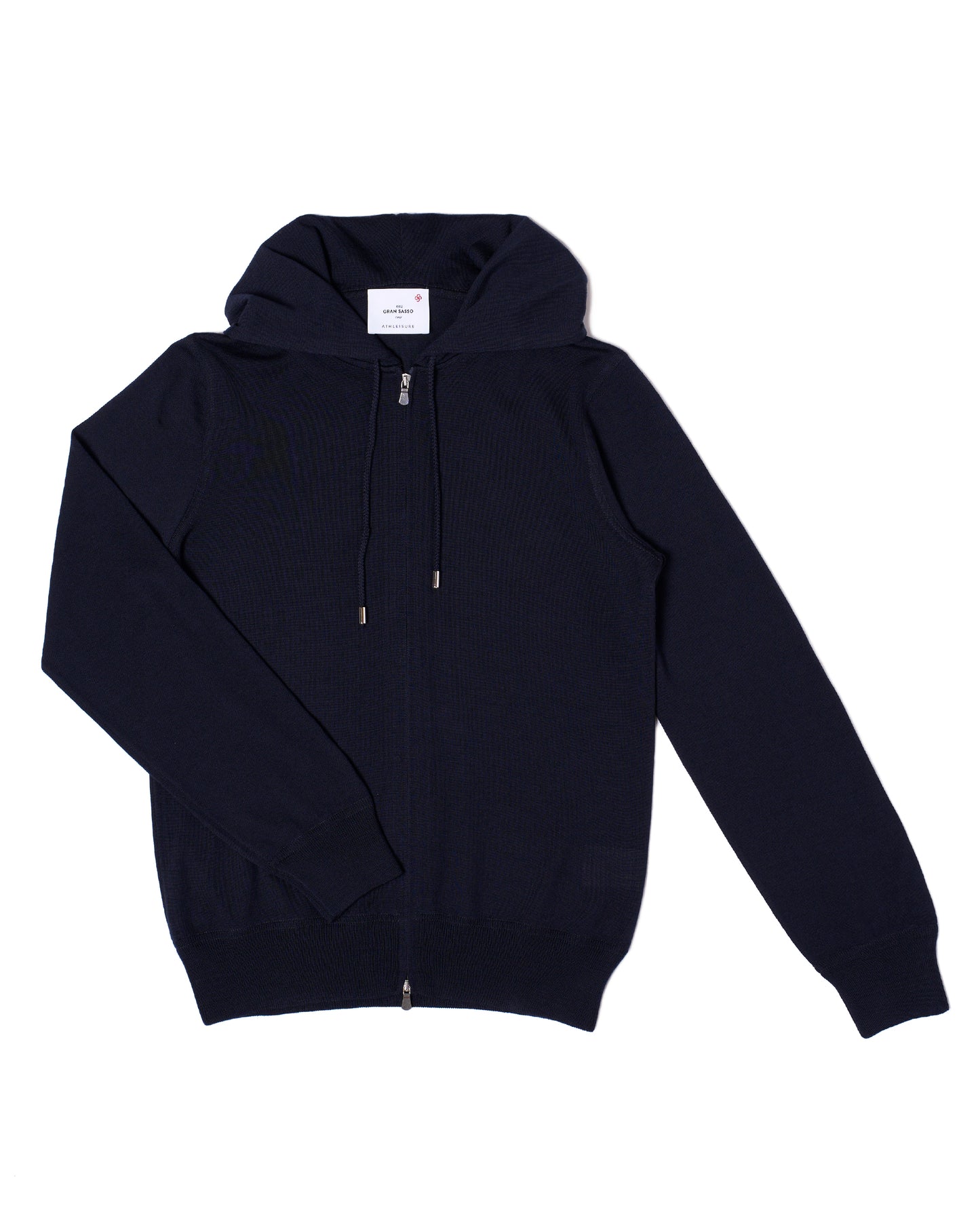 Knitted wool hoodie with zip - Navy blue