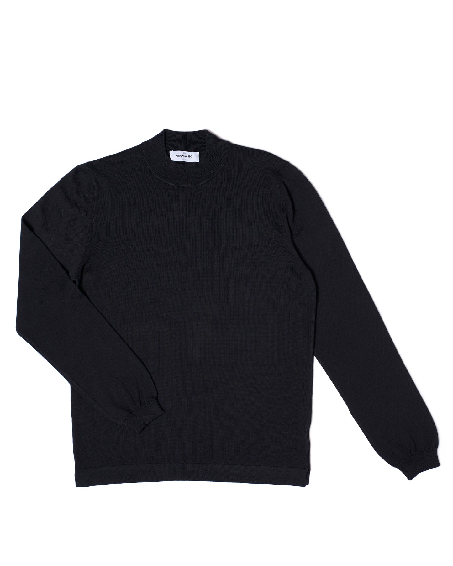 Knitted mock neck cotton sweater - Black