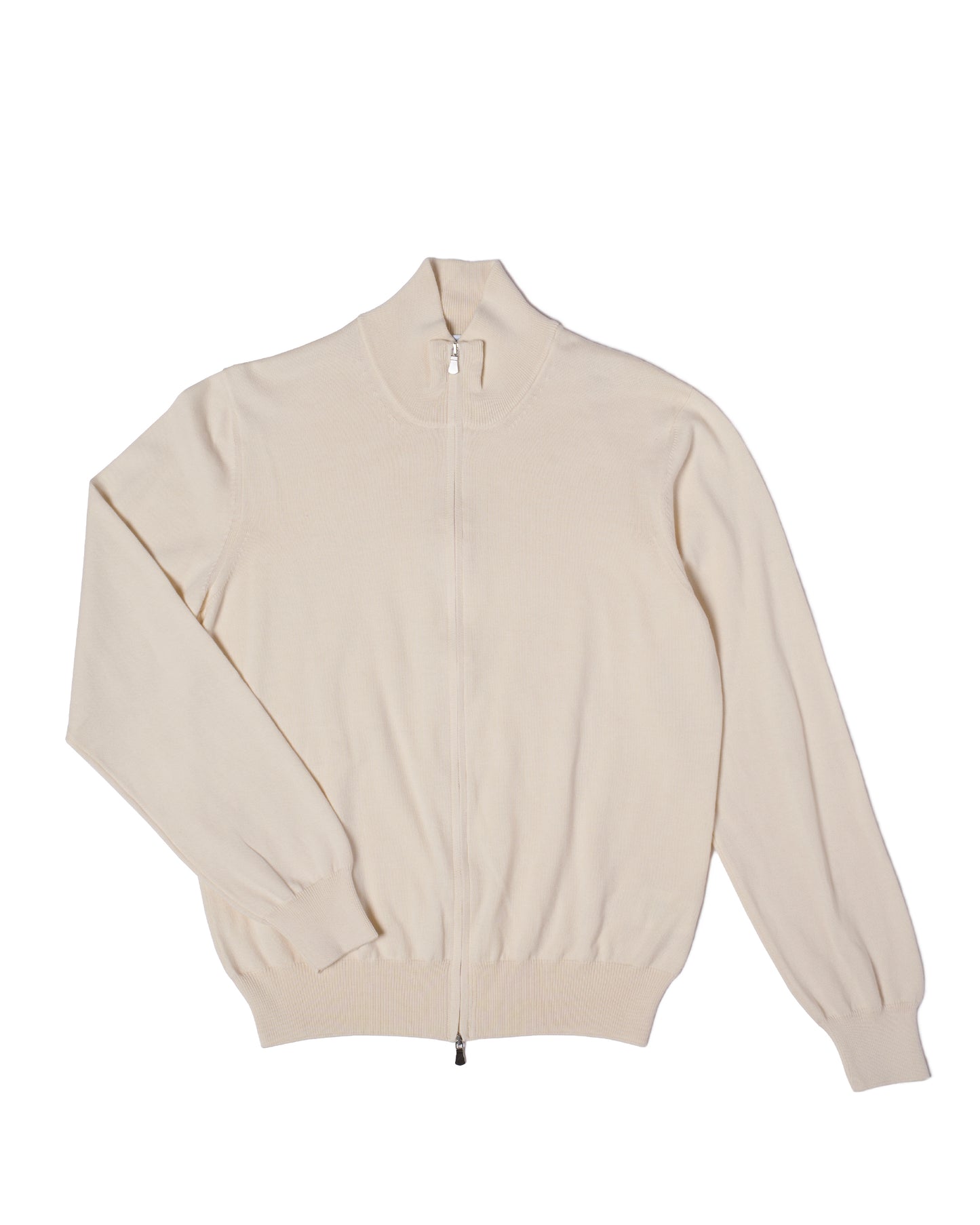 Knitted mock neck with zip cotton sweater - Off white