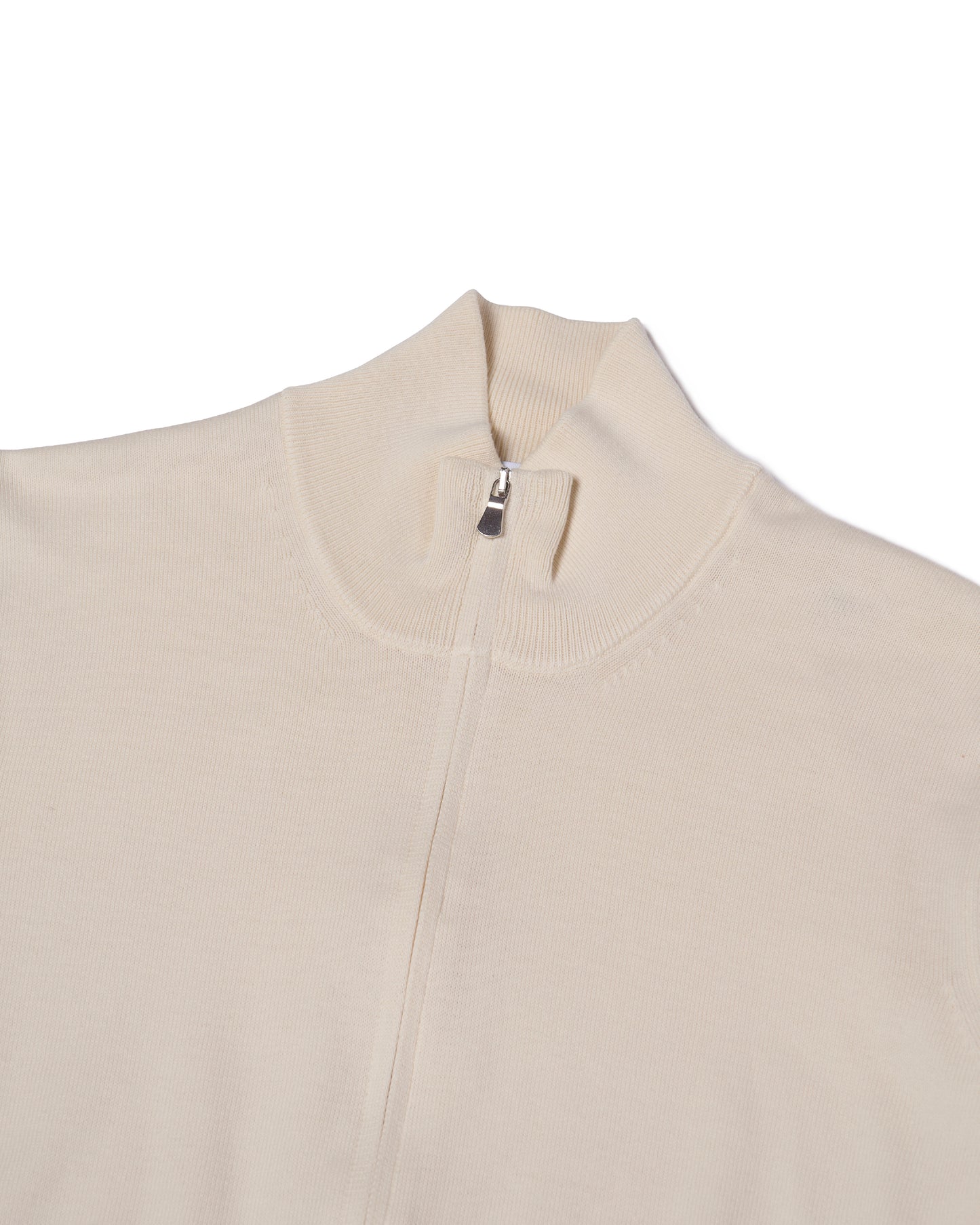 Knitted mock neck with zip cotton sweater - Off white