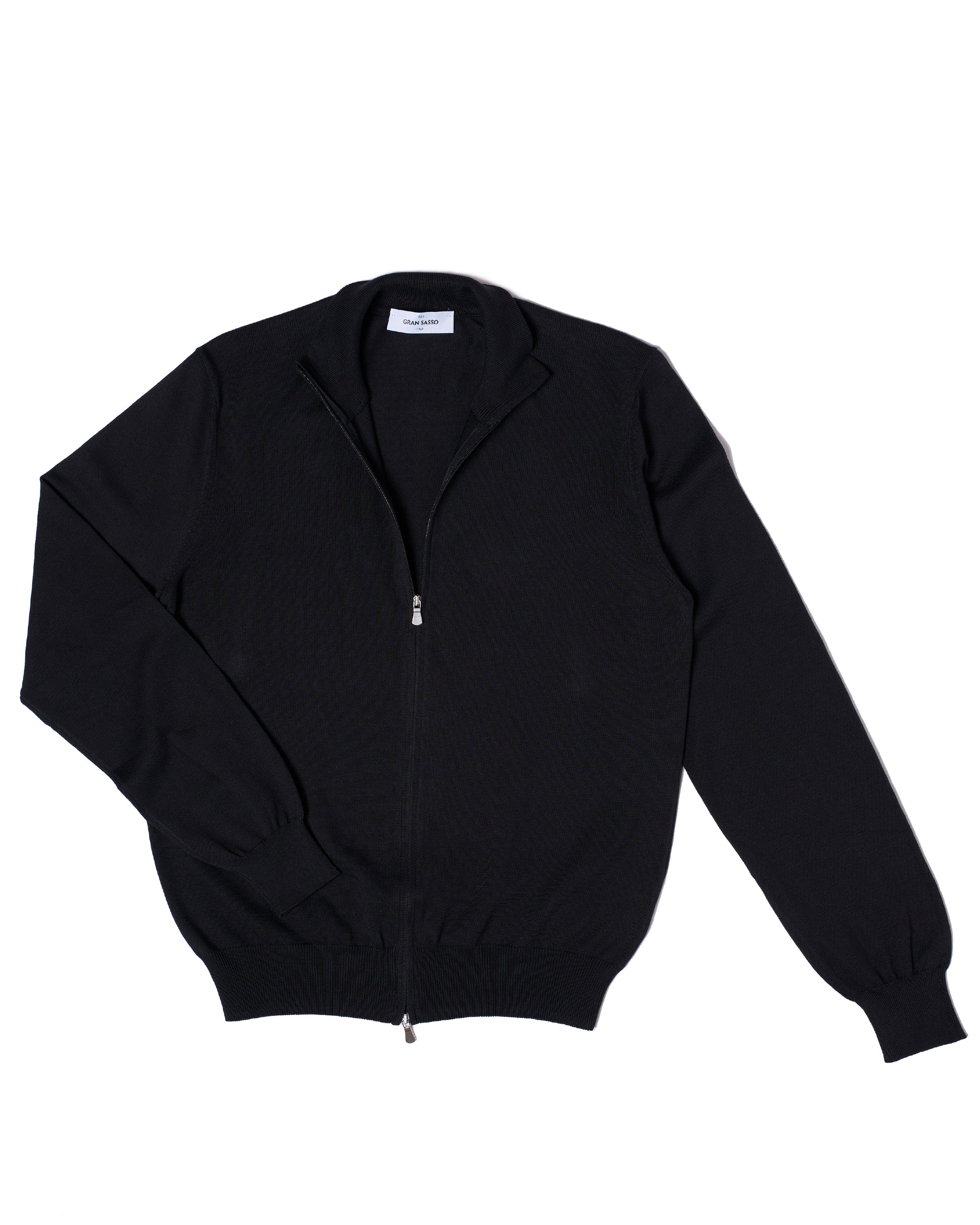 Knitted mock neck with zip cotton sweater - Black