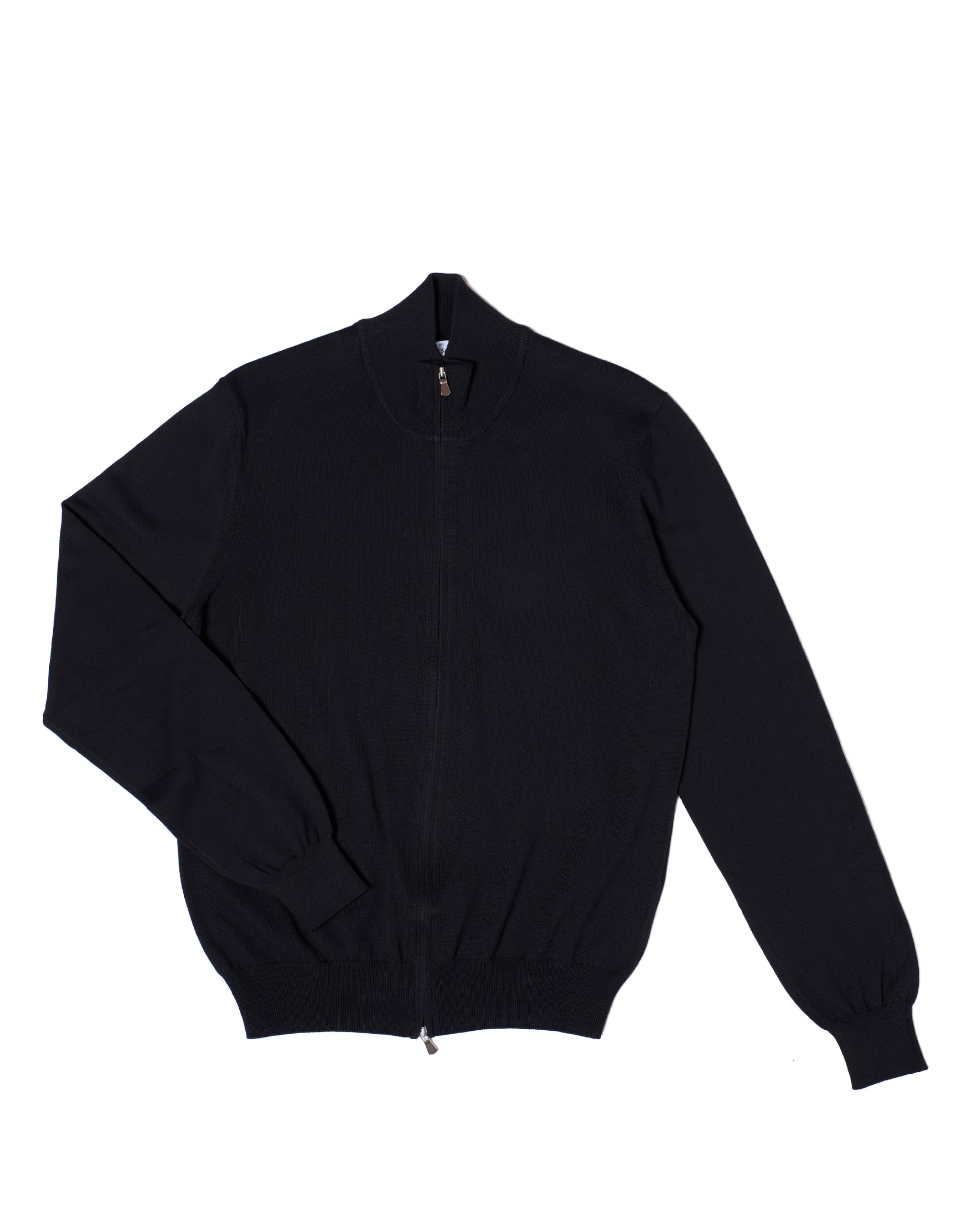 Knitted mock neck with zip cotton sweater - Black