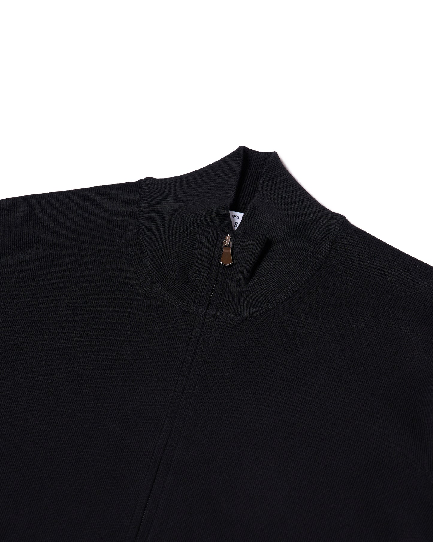 Knitted mock neck with zip cotton sweater - Black