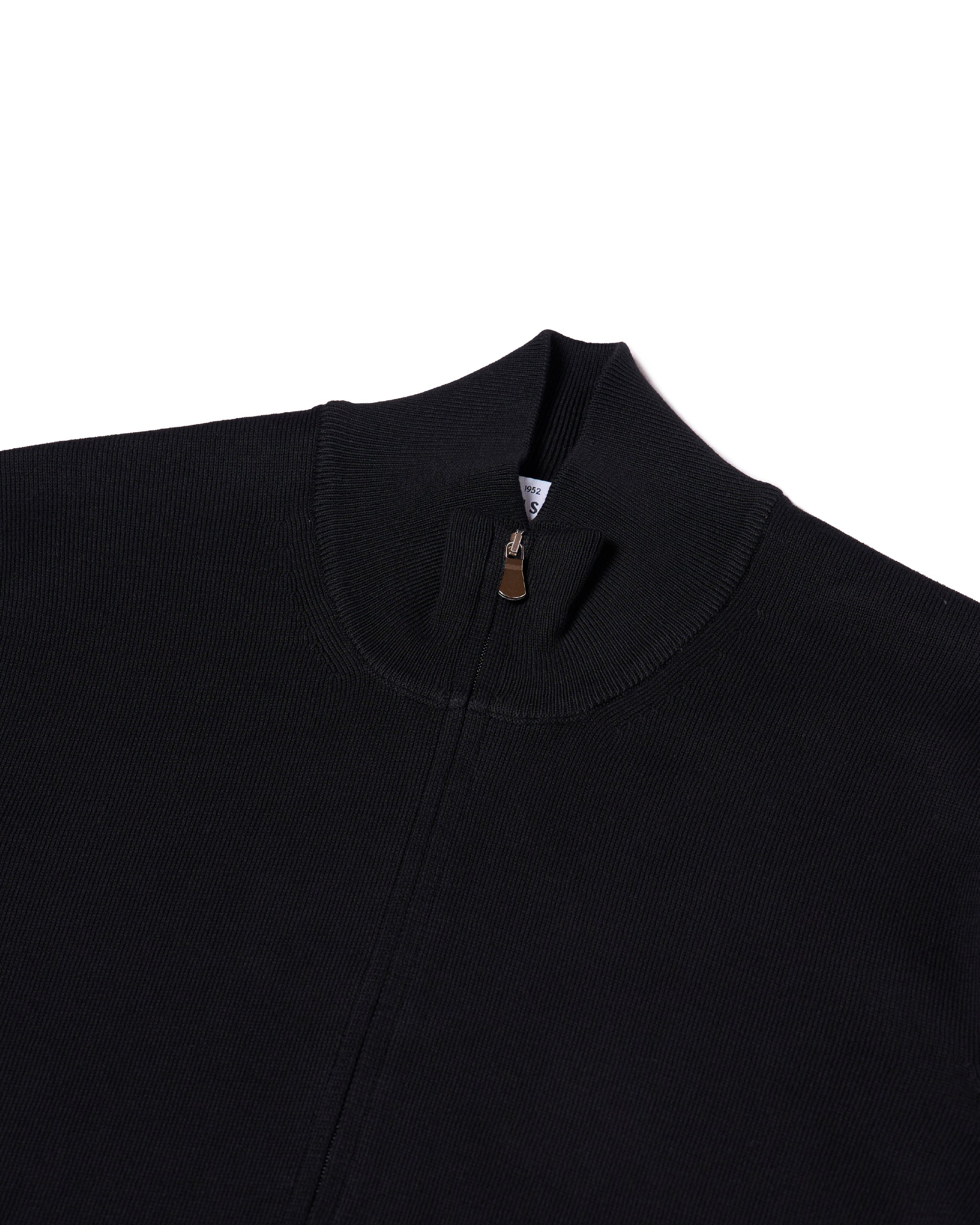 Knitted mock neck with zip cotton sweater - Black