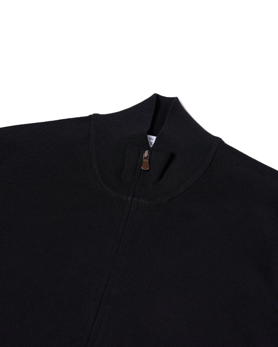 Knitted mock neck with zip cotton sweater - Black