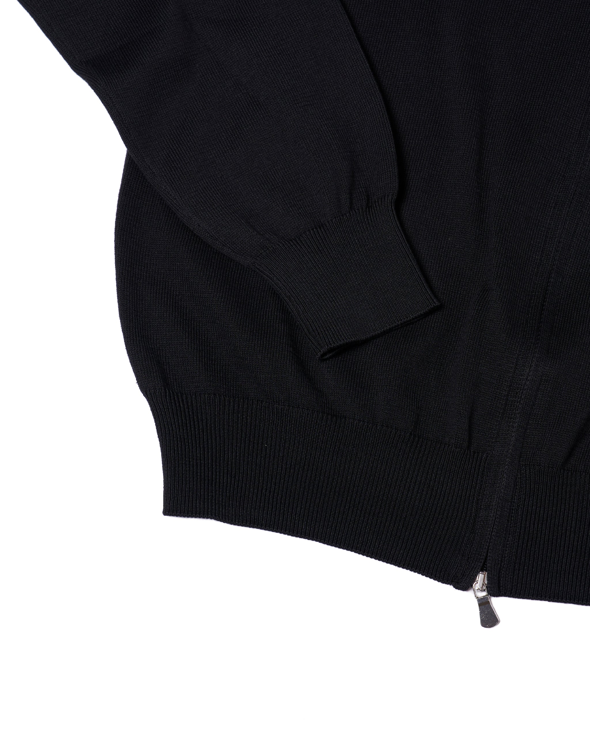 Knitted mock neck with zip cotton sweater - Black