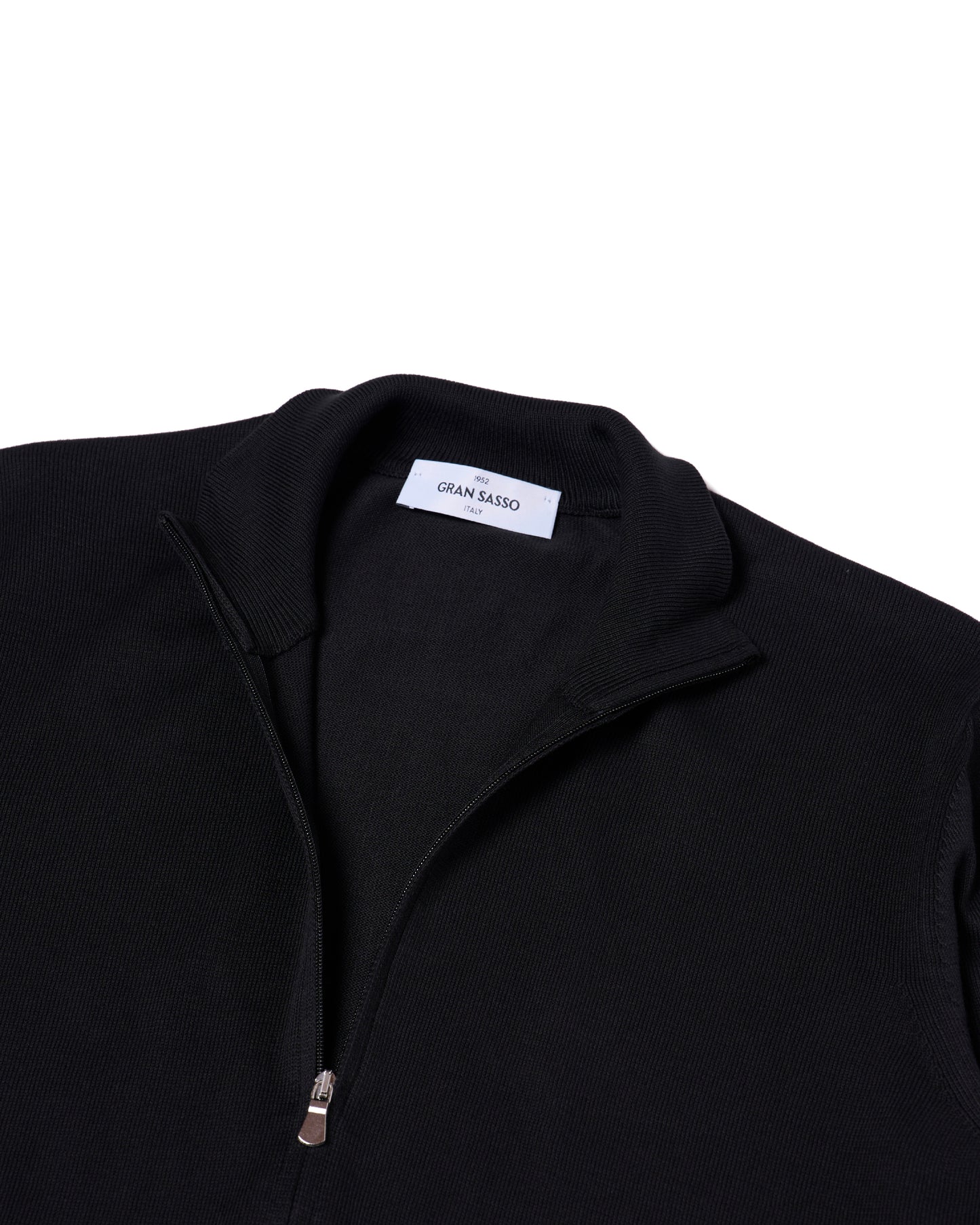 Knitted mock neck with zip cotton sweater - Black