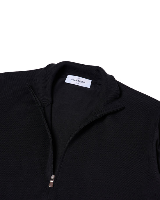 Knitted mock neck with zip cotton sweater - Black