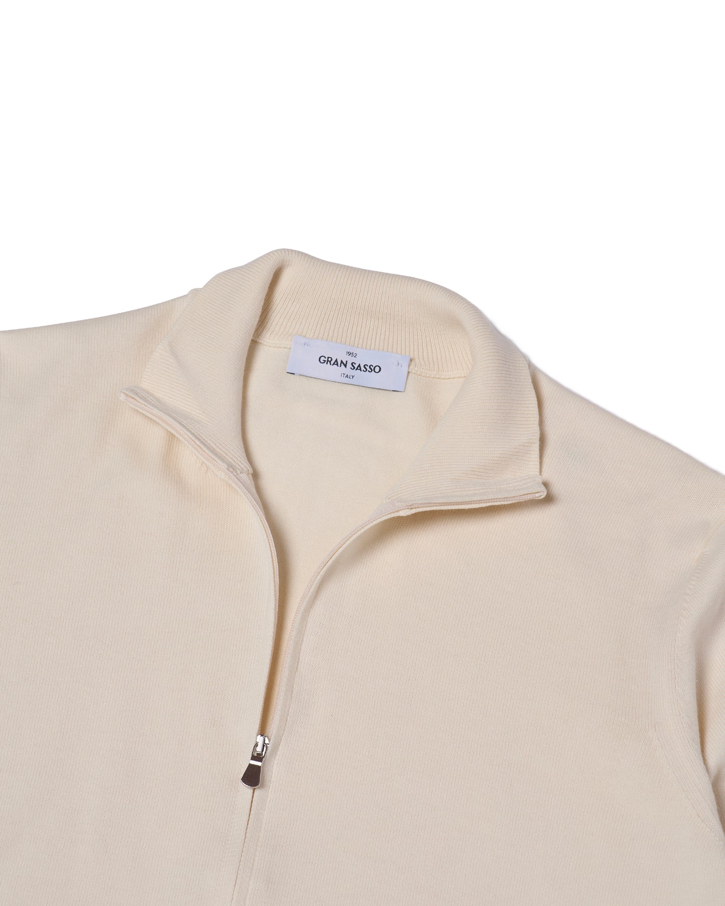 Knitted mock neck with zip cotton sweater - Off white