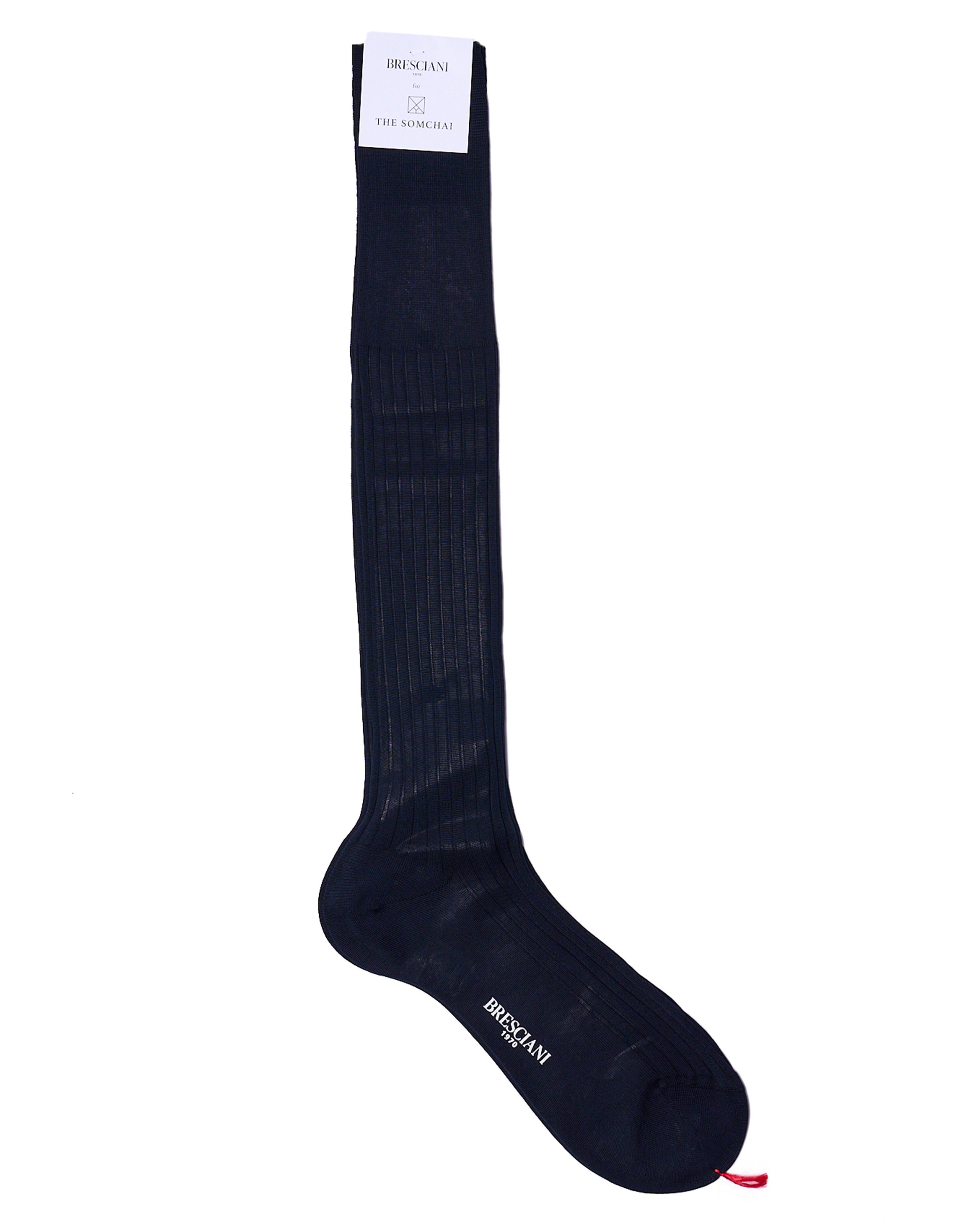 Knee length socks - Ribbed cotton  - Blue