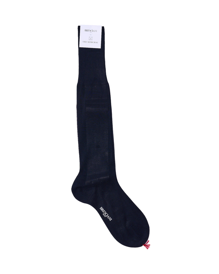 Knee length socks - Plain cotton  - Blu