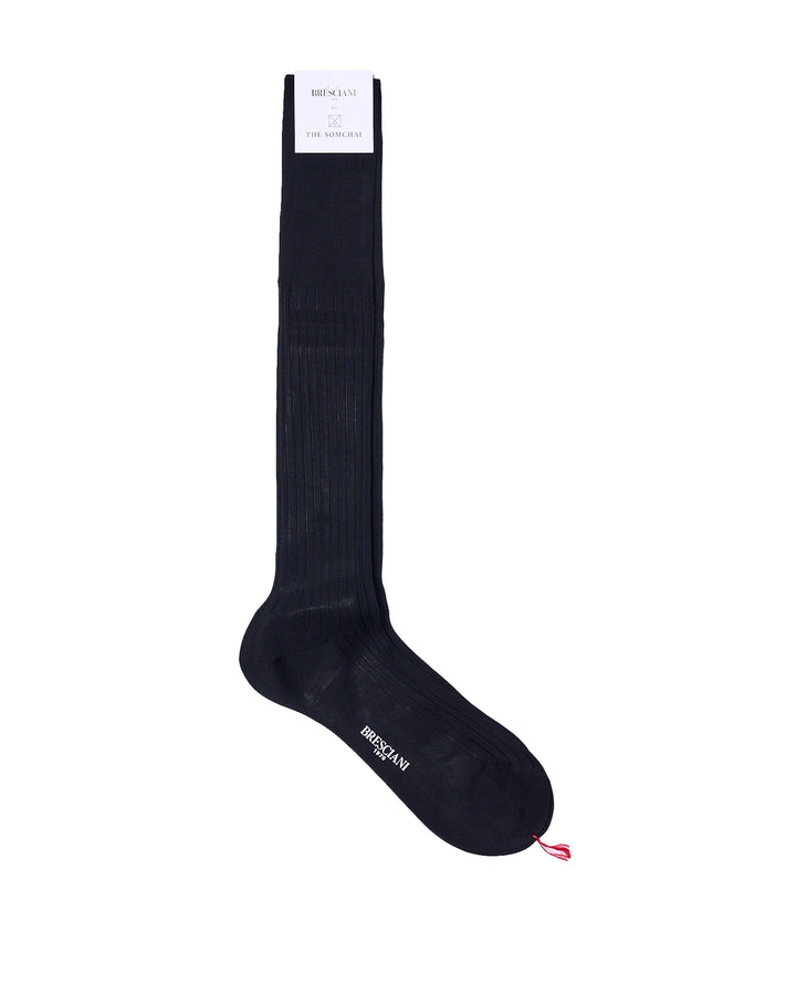 Knee length socks - Ribbed cotton  - Nero