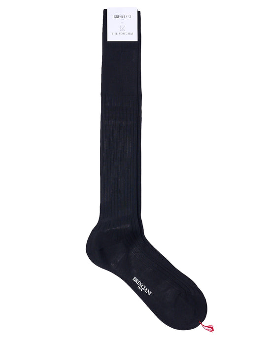 Knee length socks - Ribbed cotton  - Nero