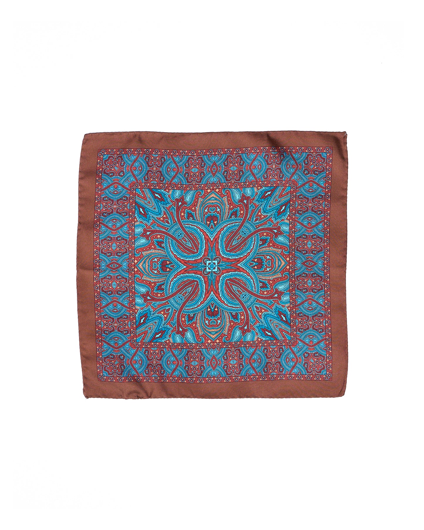 Pocket square - Brown with blue pattern  - silk