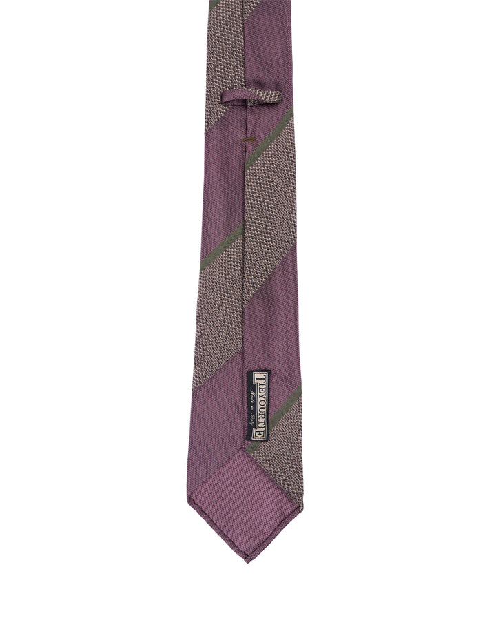 Jacquard tie - 7 Fold - Pink and beige with green stripe