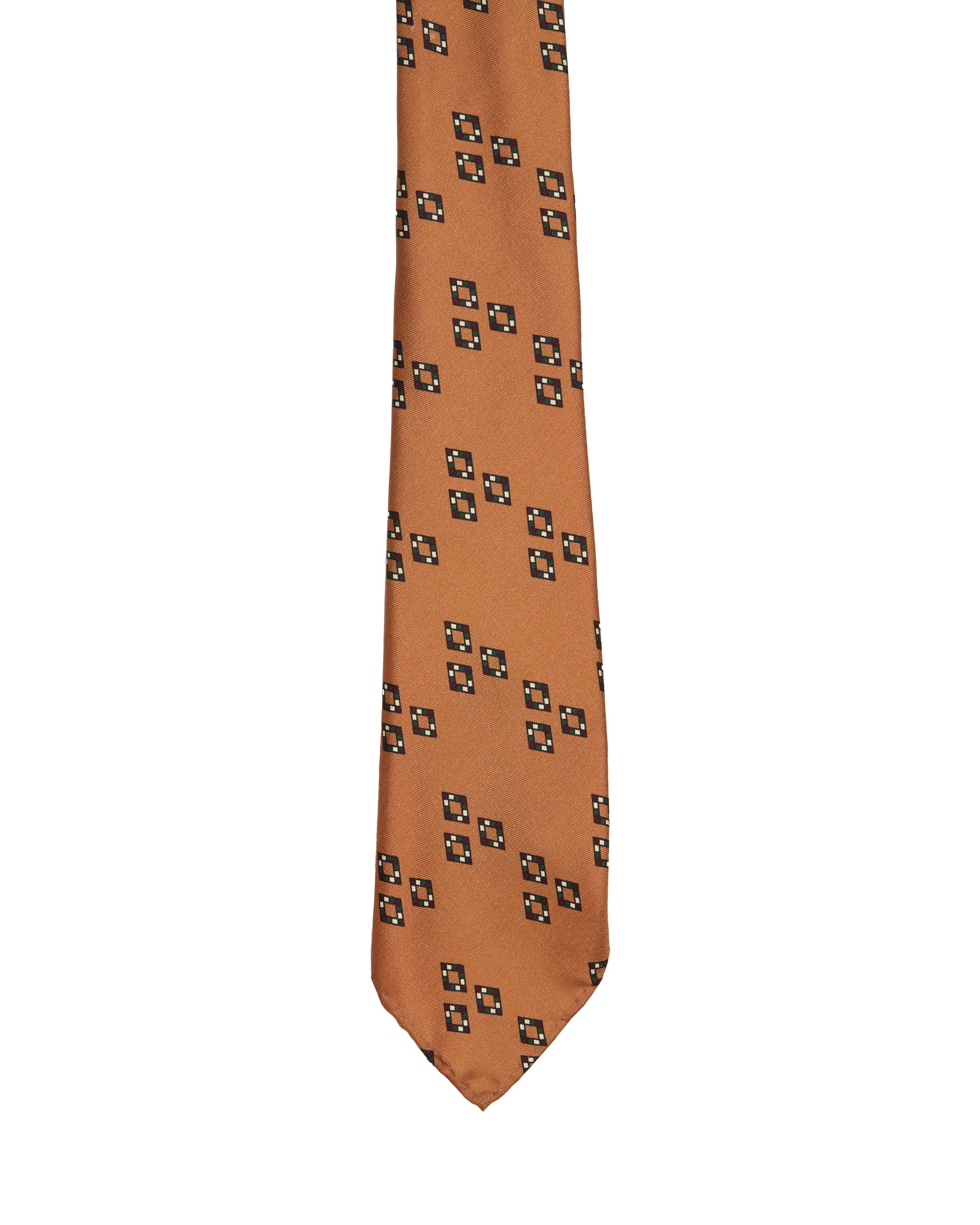 Printed tie - 7 Fold - orange with square motif