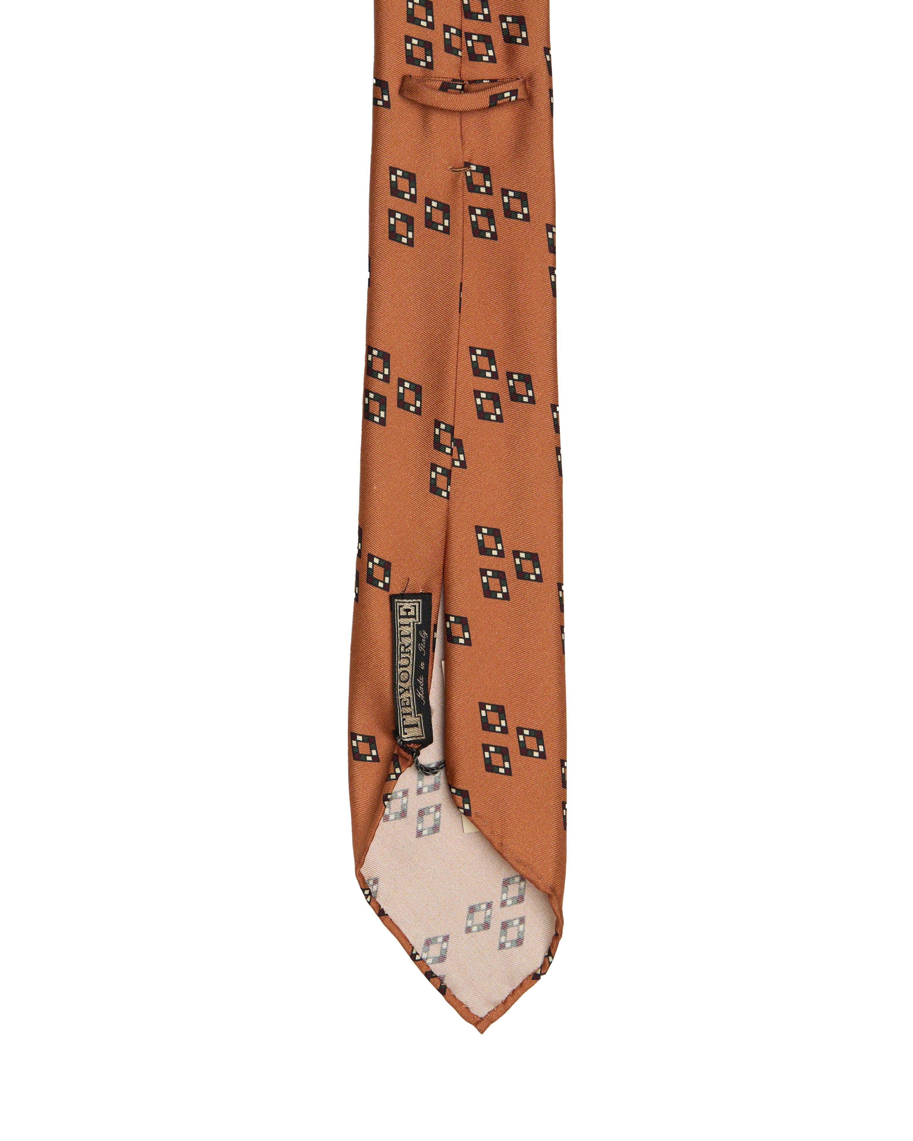 Printed tie - 7 Fold - orange with square motif