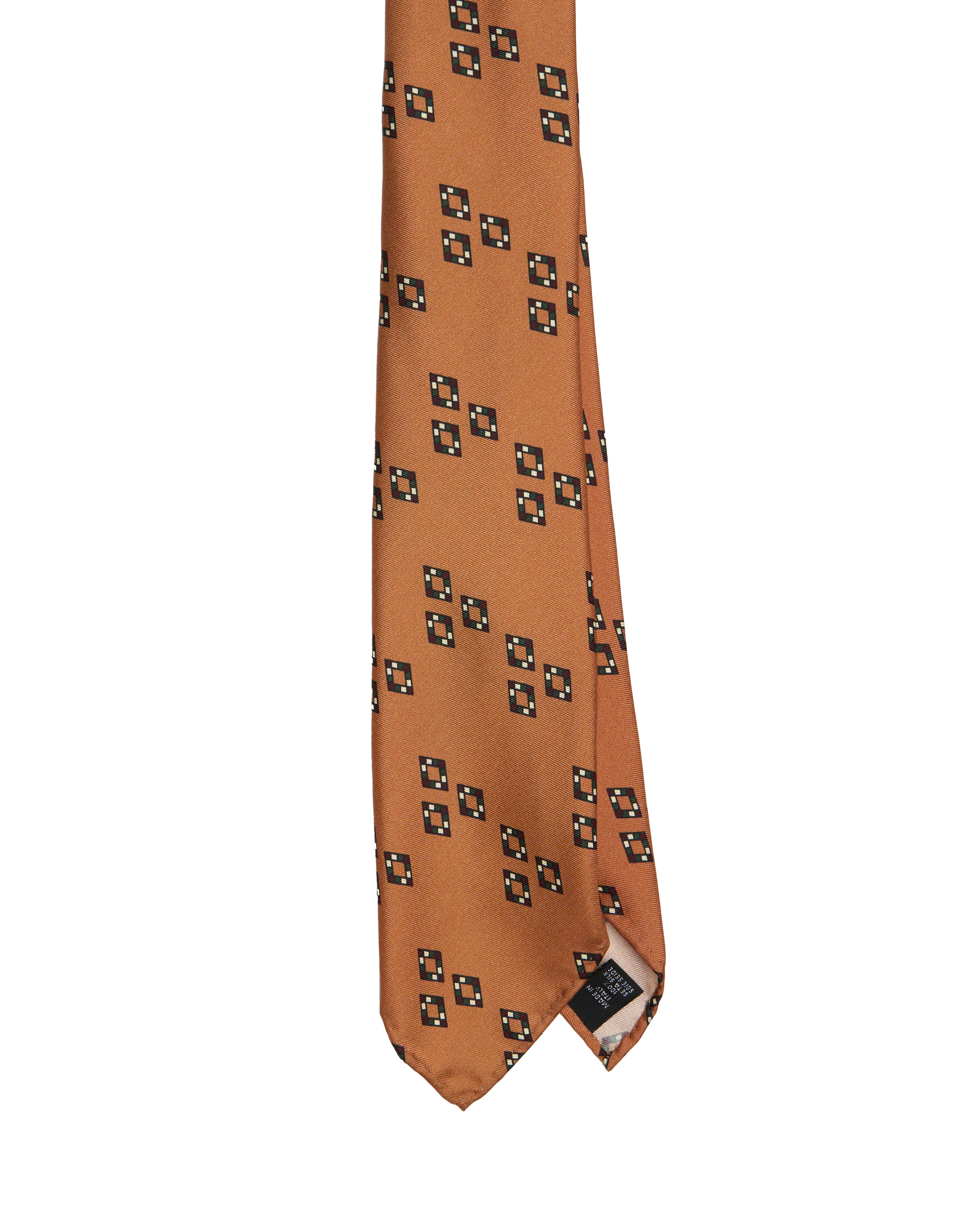 Printed tie - 7 Fold - orange with square motif