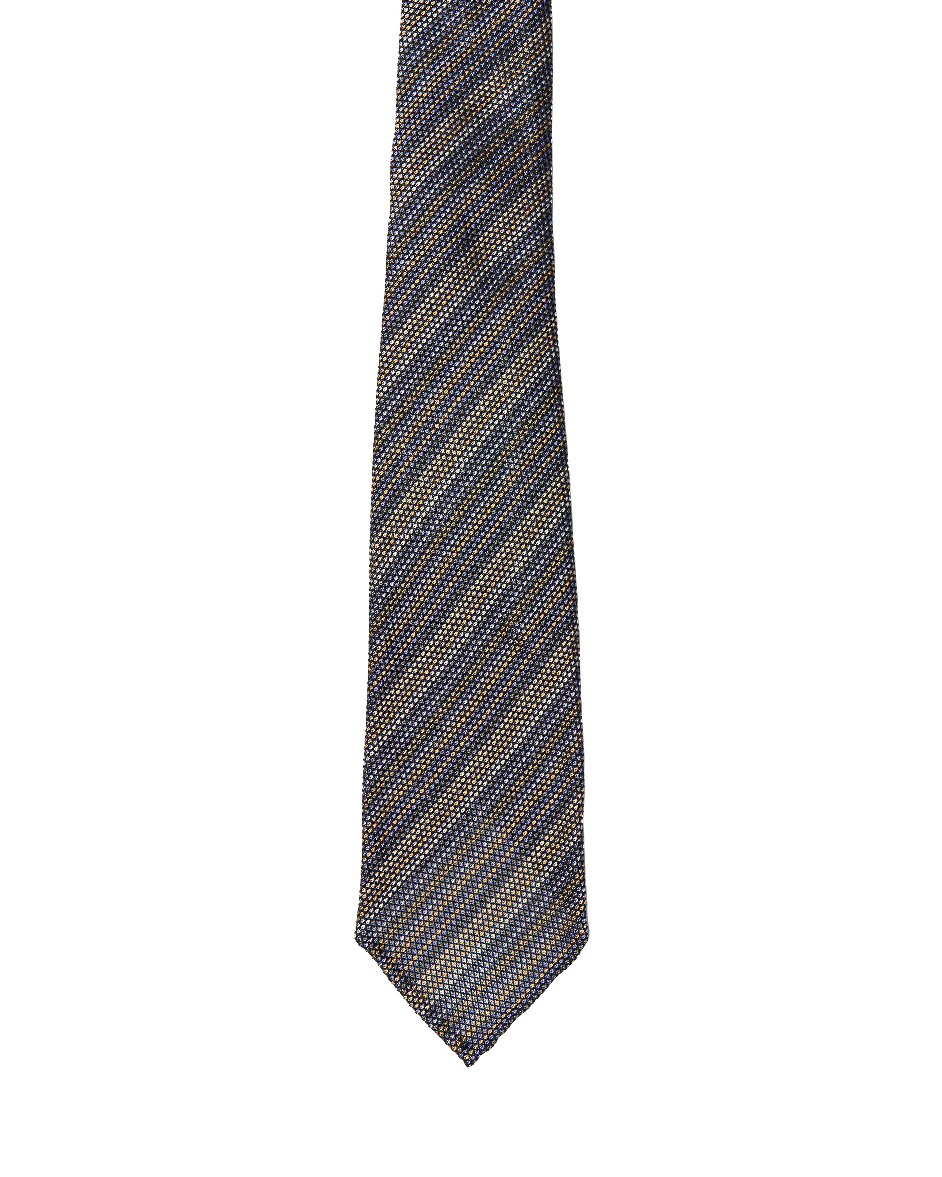 Grenadine tie - 7 Fold- Grenadine - Purple, yellow and white stripe