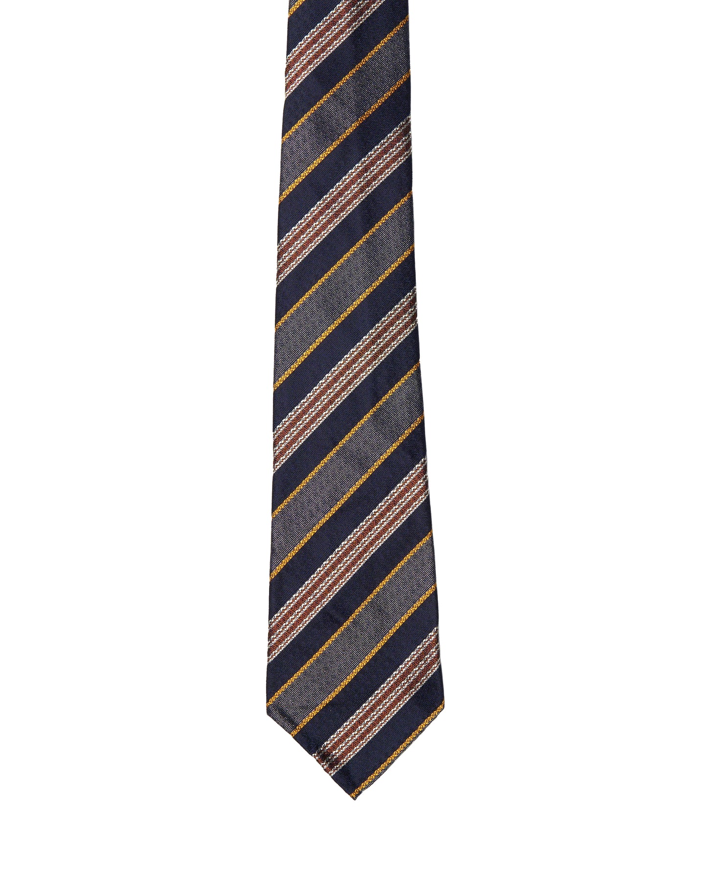 Jacquard tie - 7 Fold - Navy blue, grey and brown stripe