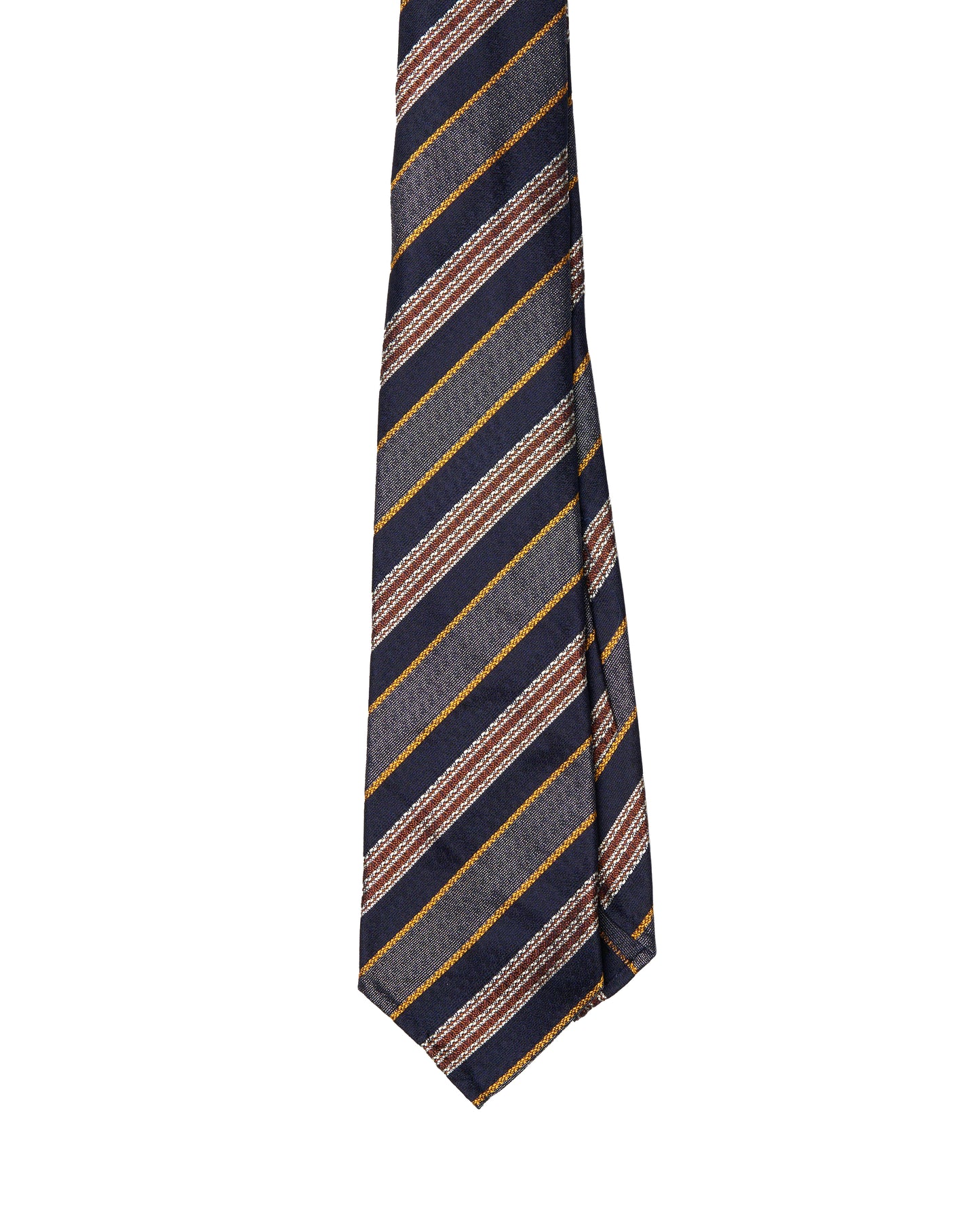 Jacquard tie - 7 Fold - Navy blue, grey and brown stripe