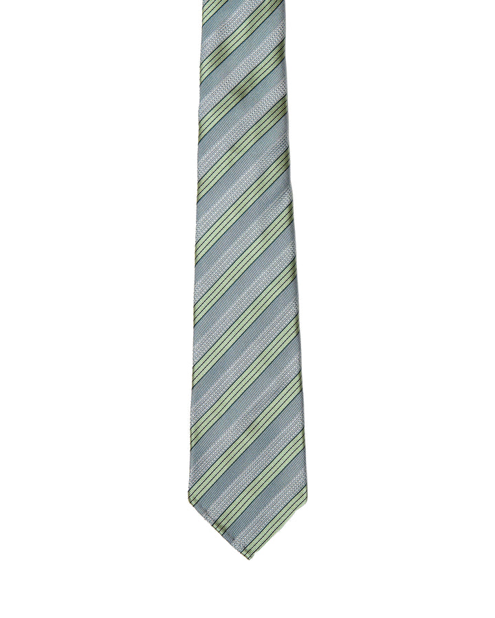 Jacquard tie - 7 Fold - Grey with green stripe