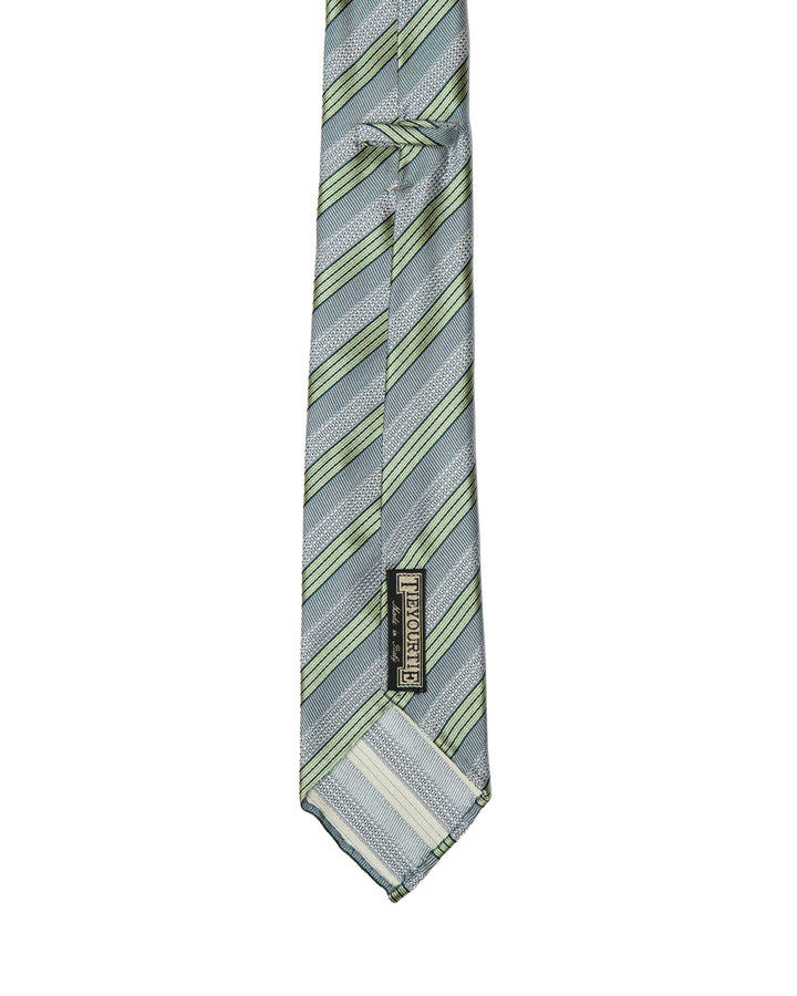 Jacquard tie - 7 Fold - Grey with green stripe