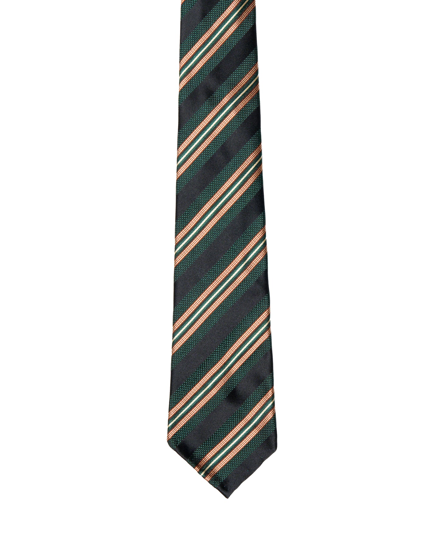 Jacquard tie - 7 Fold - Green, black with red stripe