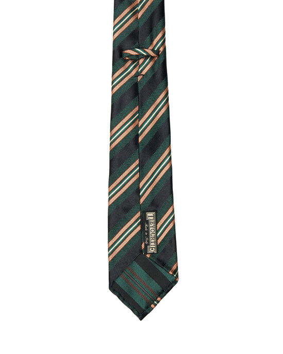 Jacquard tie - 7 Fold - Green, black with red stripe