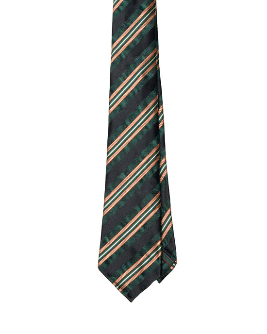 Jacquard tie - 7 Fold - Green, black with red stripe