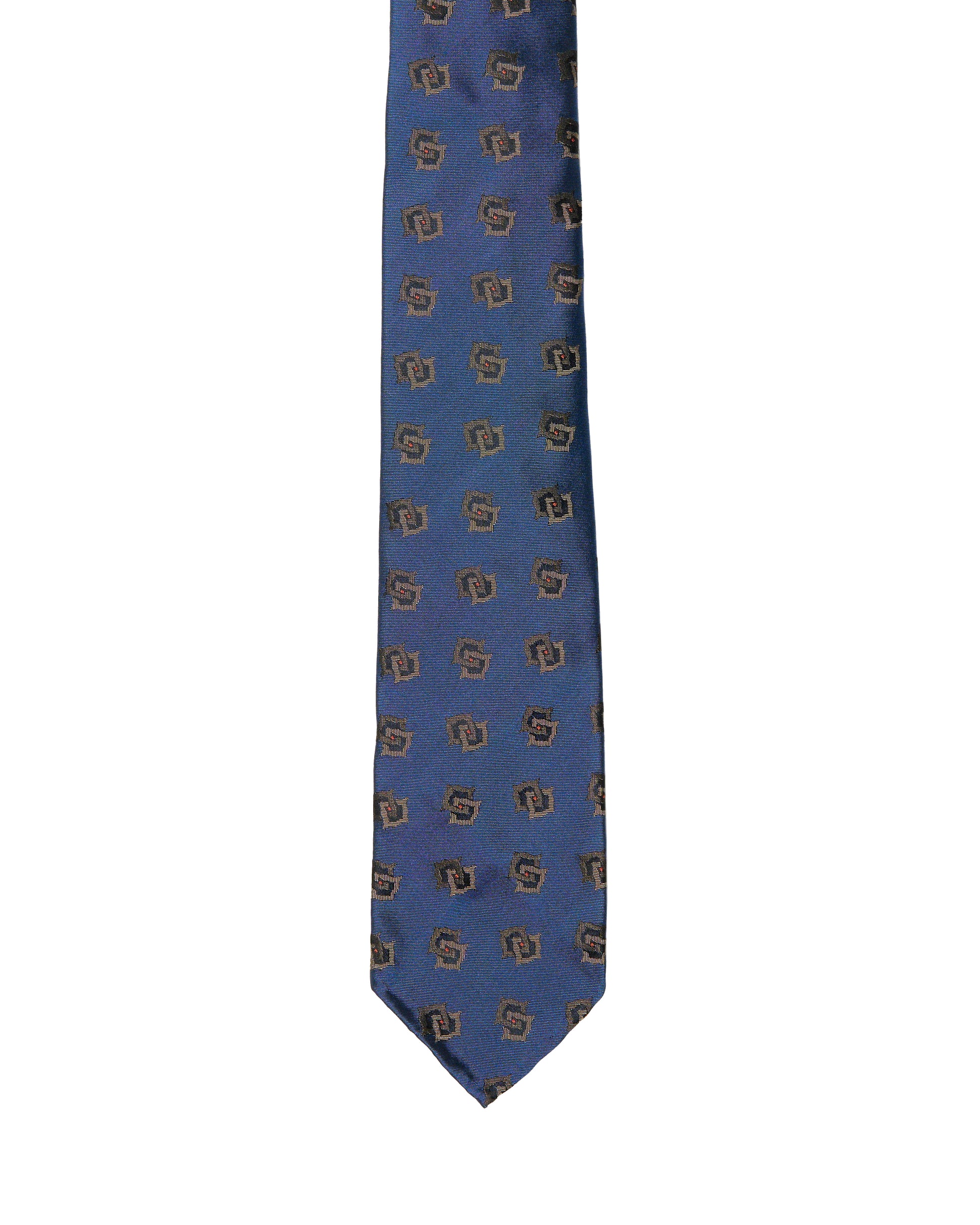 Jacquard tie - 7 Fold - Medium blue with grey motif