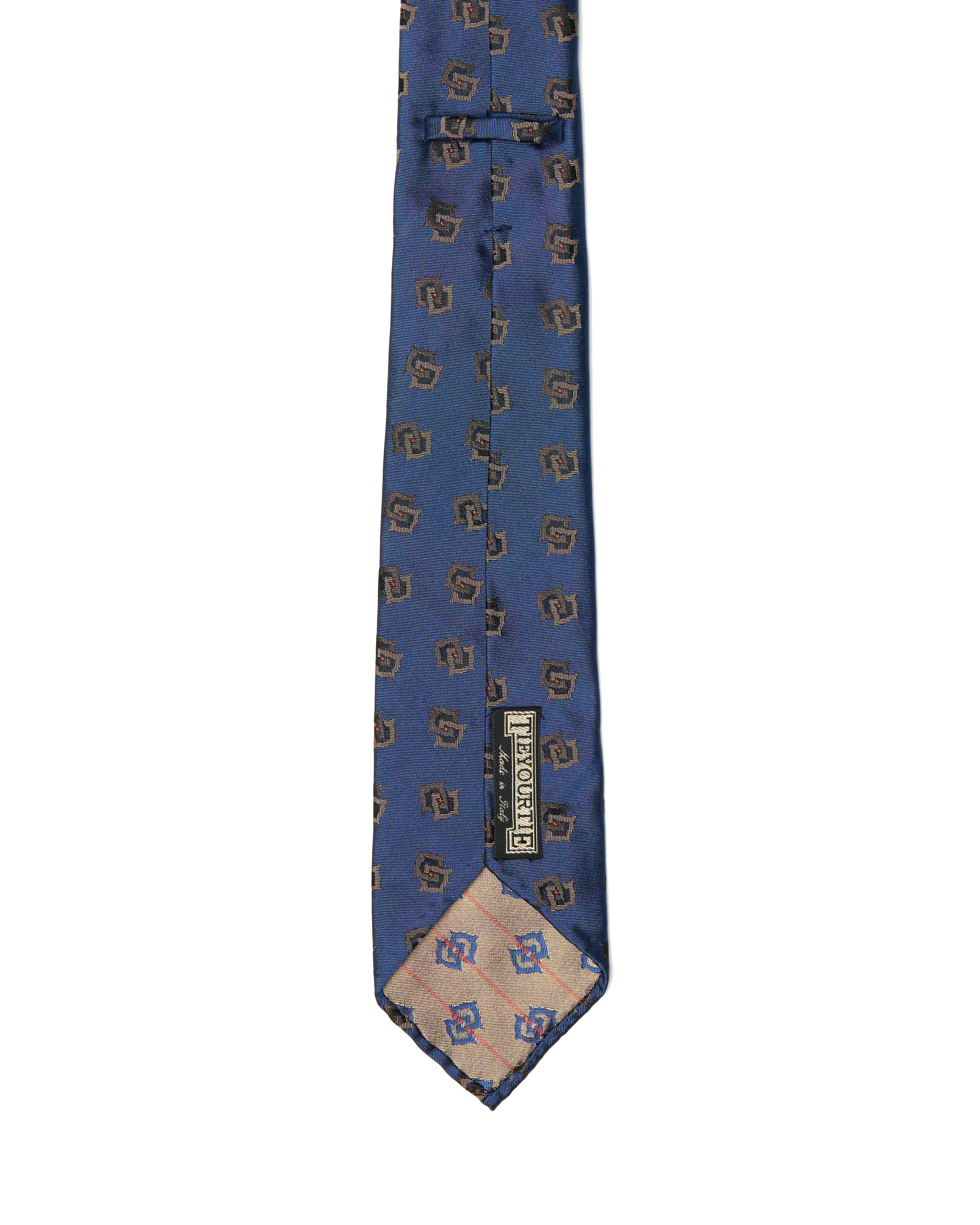 Jacquard tie - 7 Fold - Medium blue with grey motif