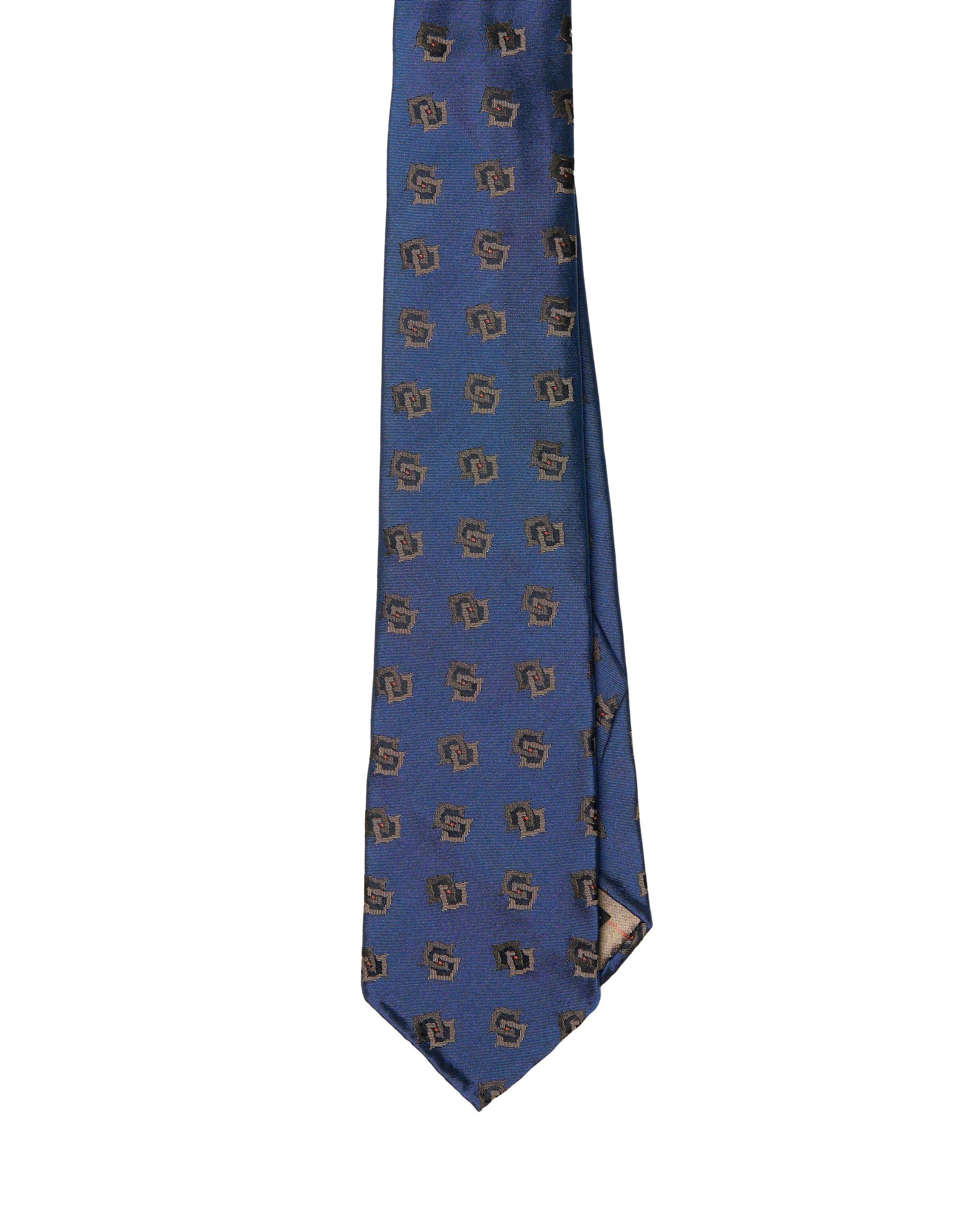 Jacquard tie - 7 Fold - Medium blue with grey motif