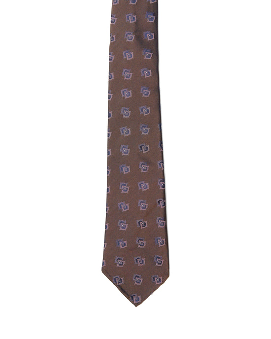 Jacquard tie - 7 Fold - Medium brown with grey motif