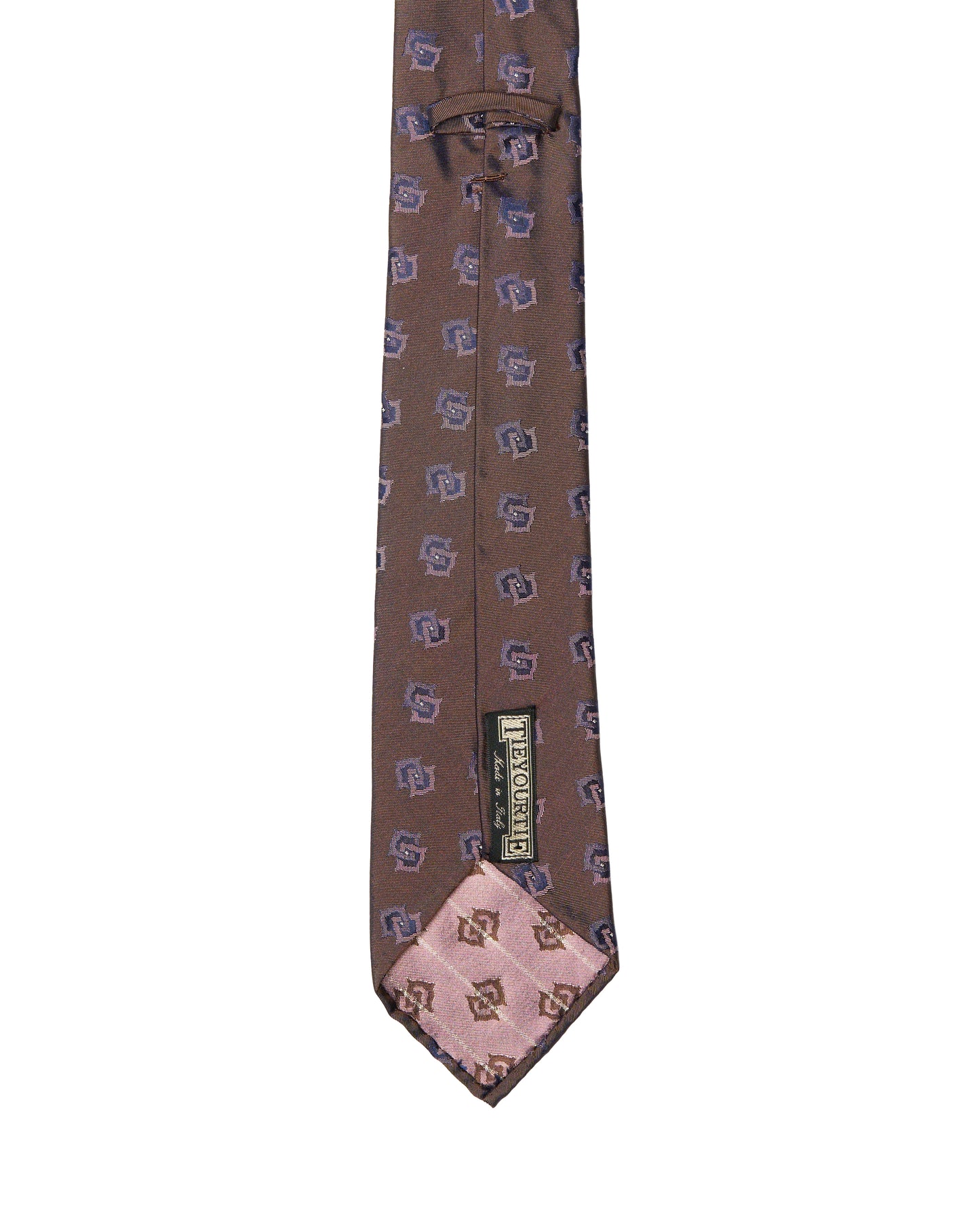 Jacquard tie - 7 Fold - Medium brown with grey motif