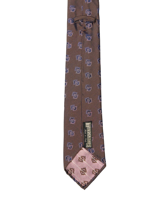 Jacquard tie - 7 Fold - Medium brown with grey motif