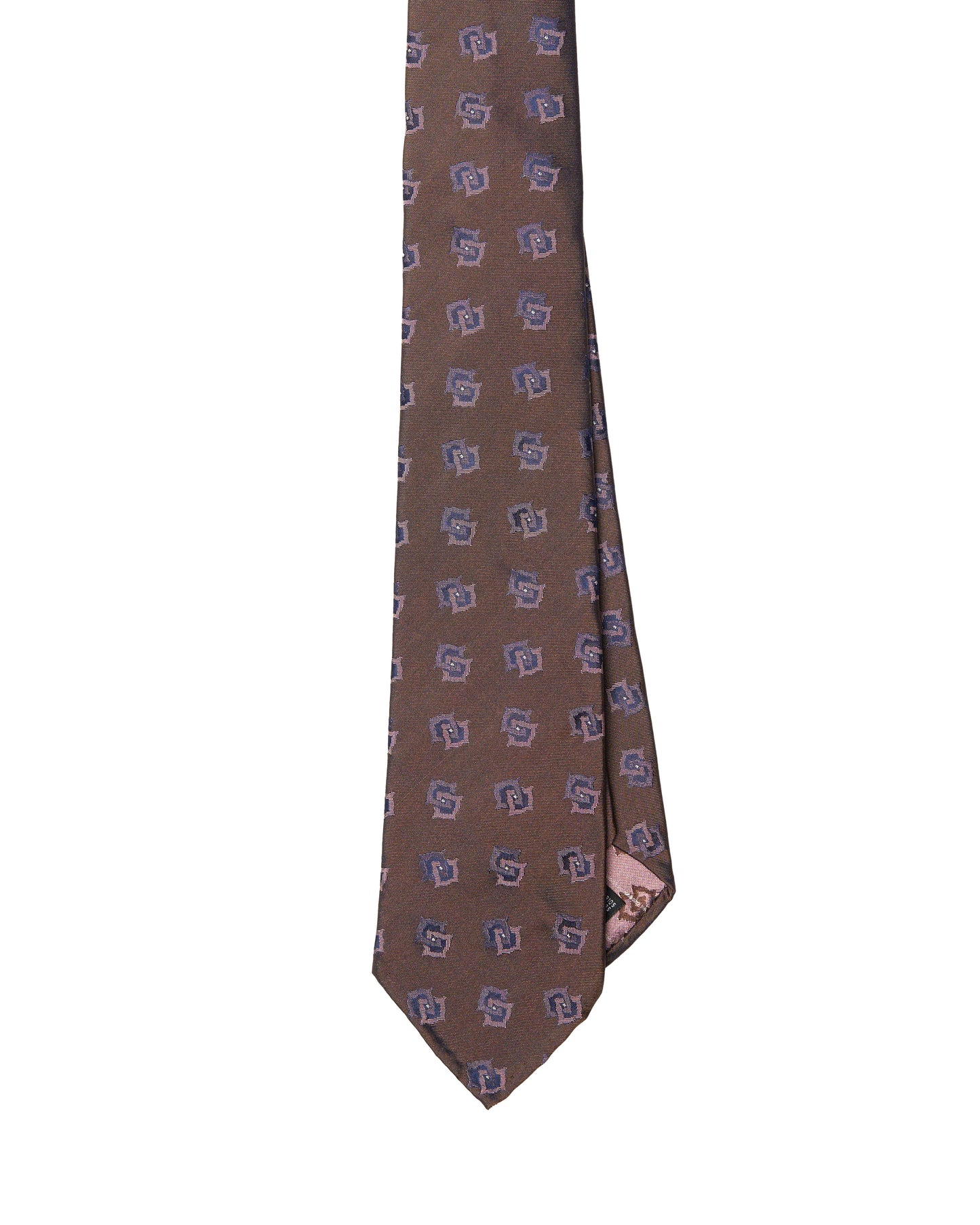 Jacquard tie - 7 Fold - Medium brown with grey motif