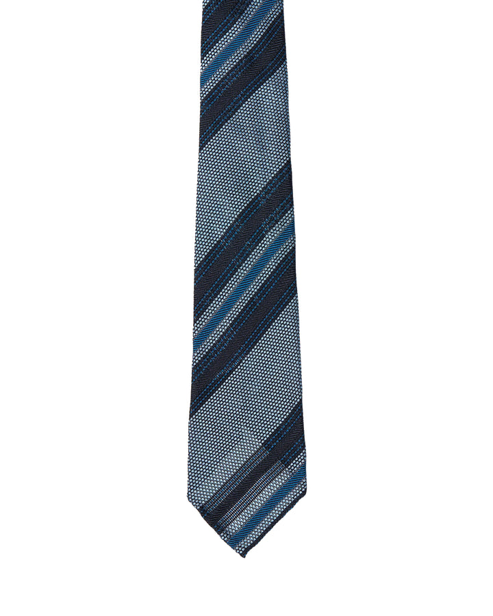 Grenadine tie - 7 Fold - light blue, black and blue stripe