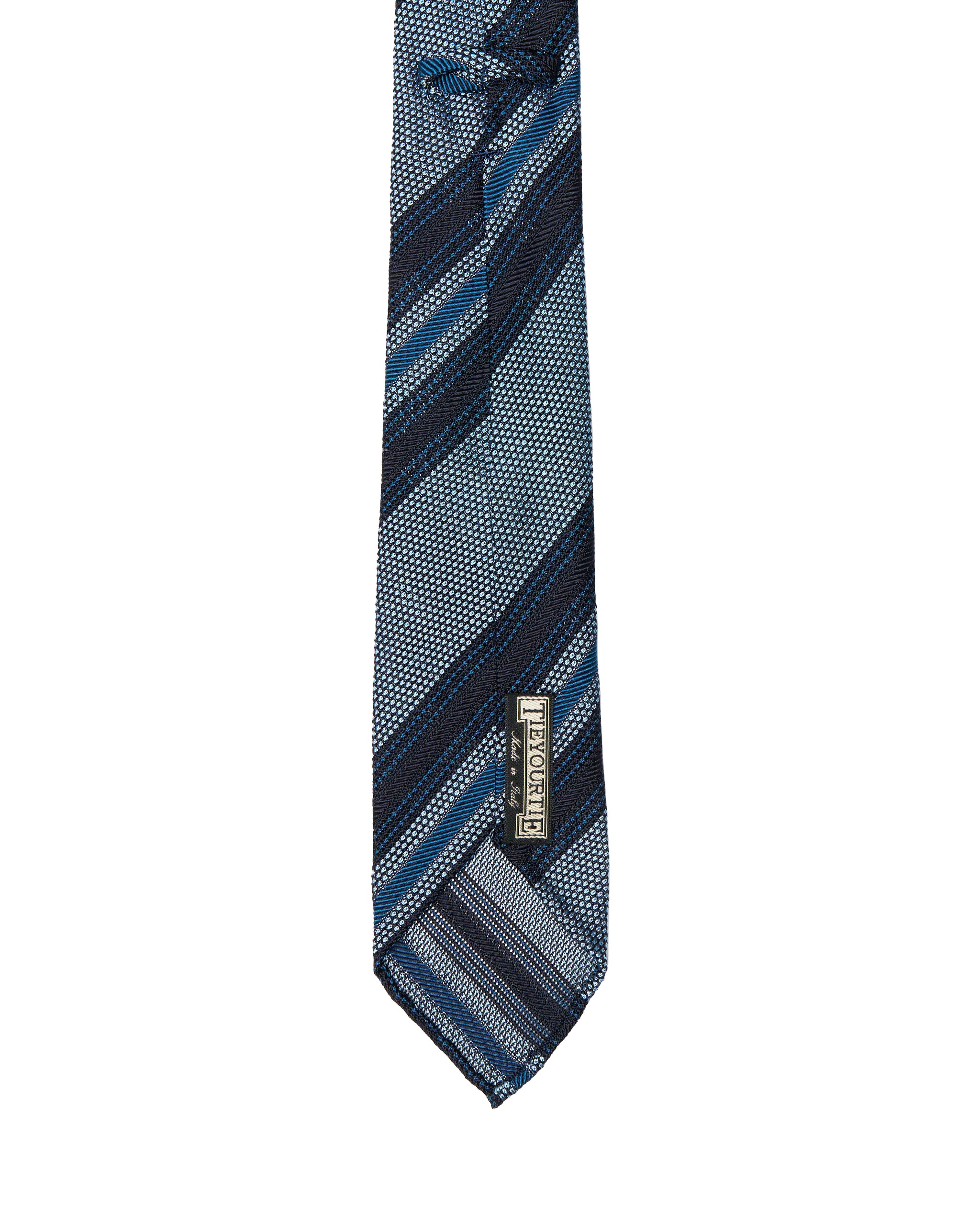 Grenadine tie - 7 Fold - light blue, black and blue stripe