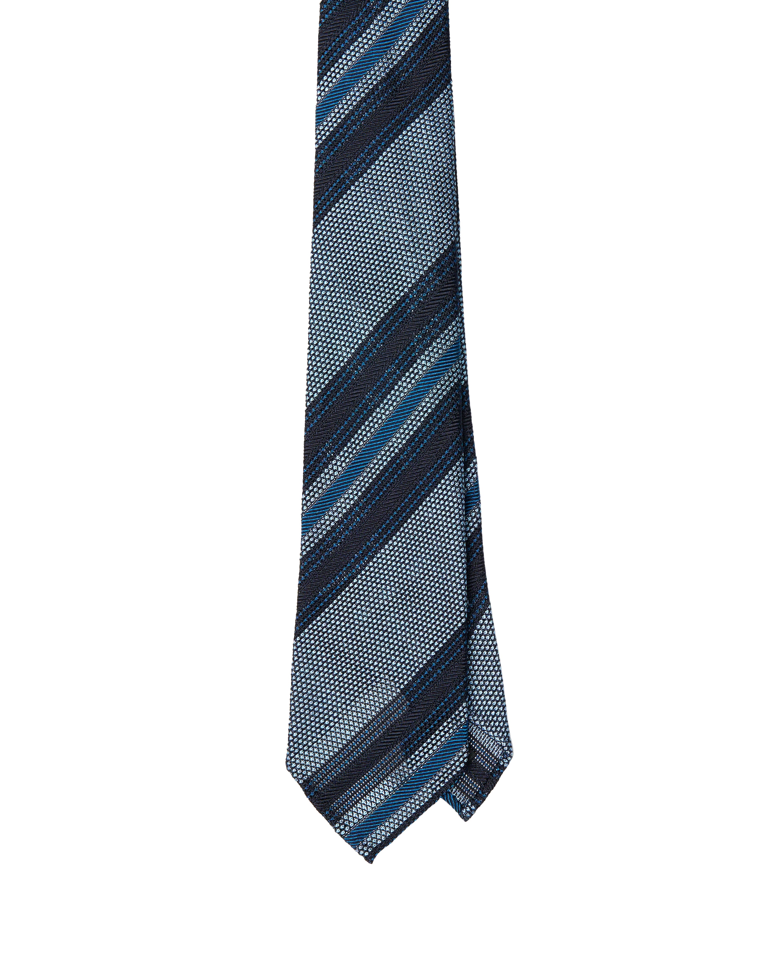 Grenadine tie - 7 Fold - light blue, black and blue stripe