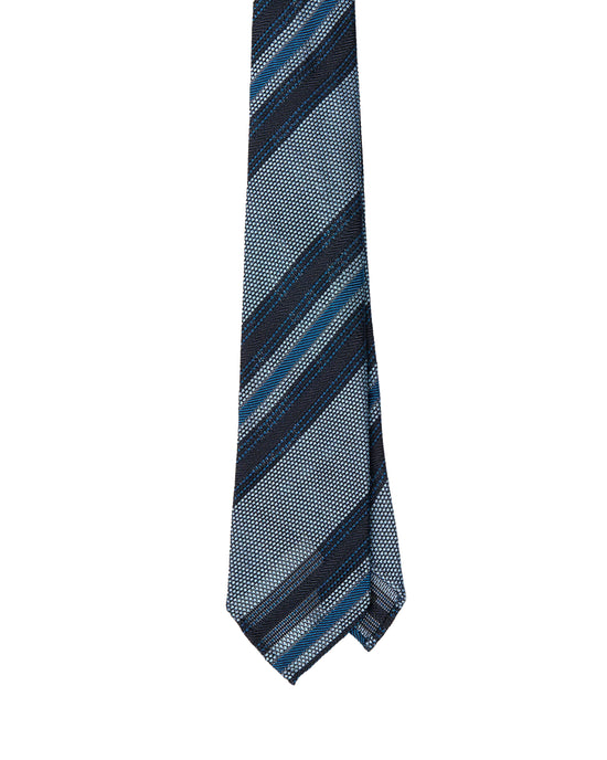 Grenadine tie - 7 Fold - light blue, black and blue stripe