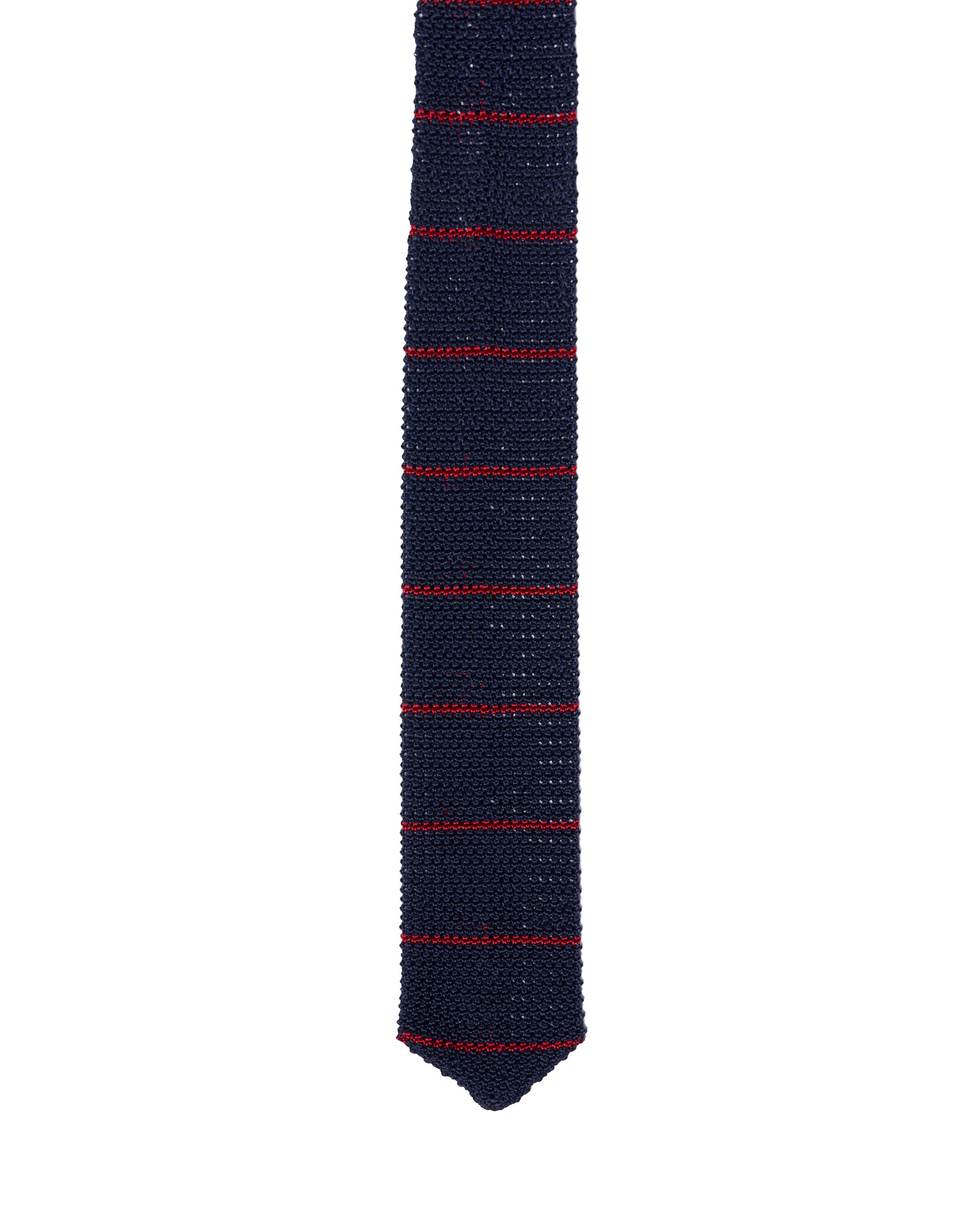 Knitted tie - Navy blue with red stripe