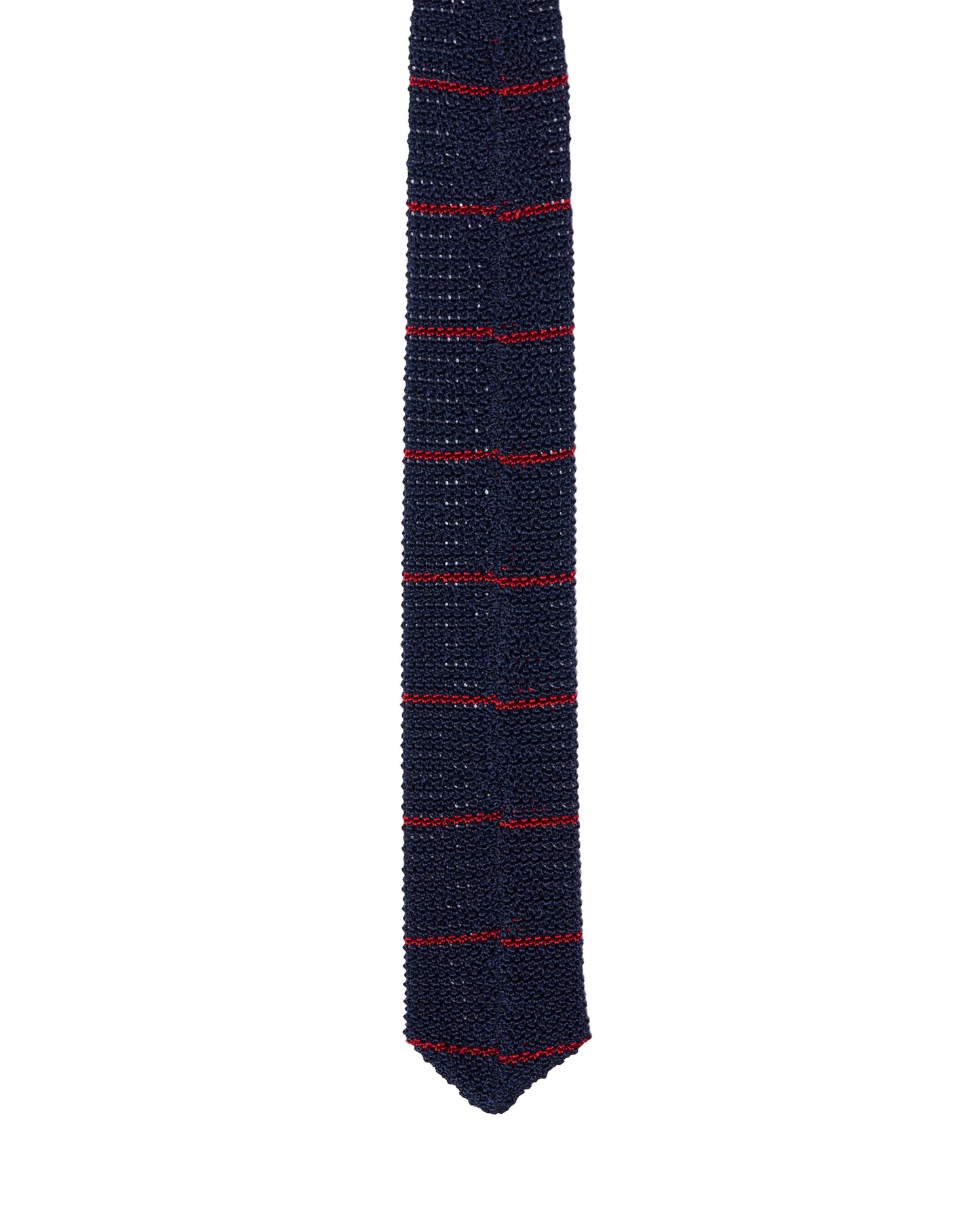 Knitted tie - Navy blue with red stripe