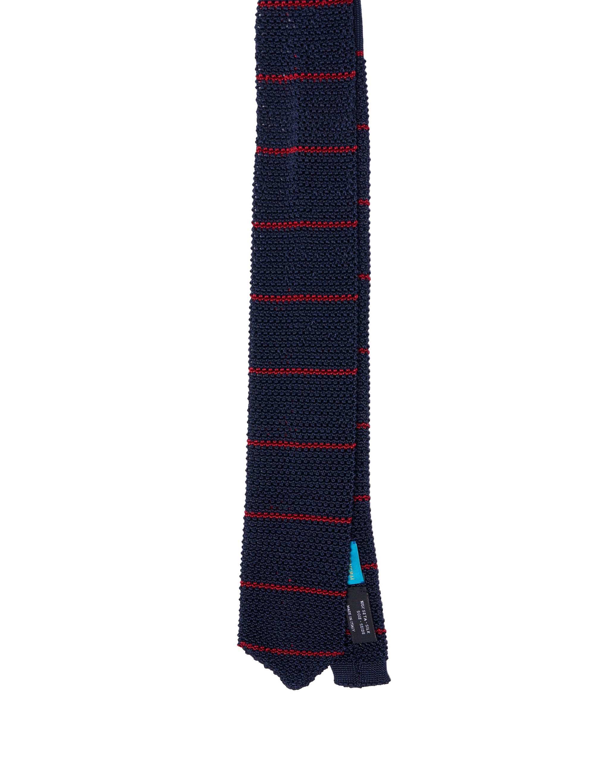 Knitted tie - Navy blue with red stripe