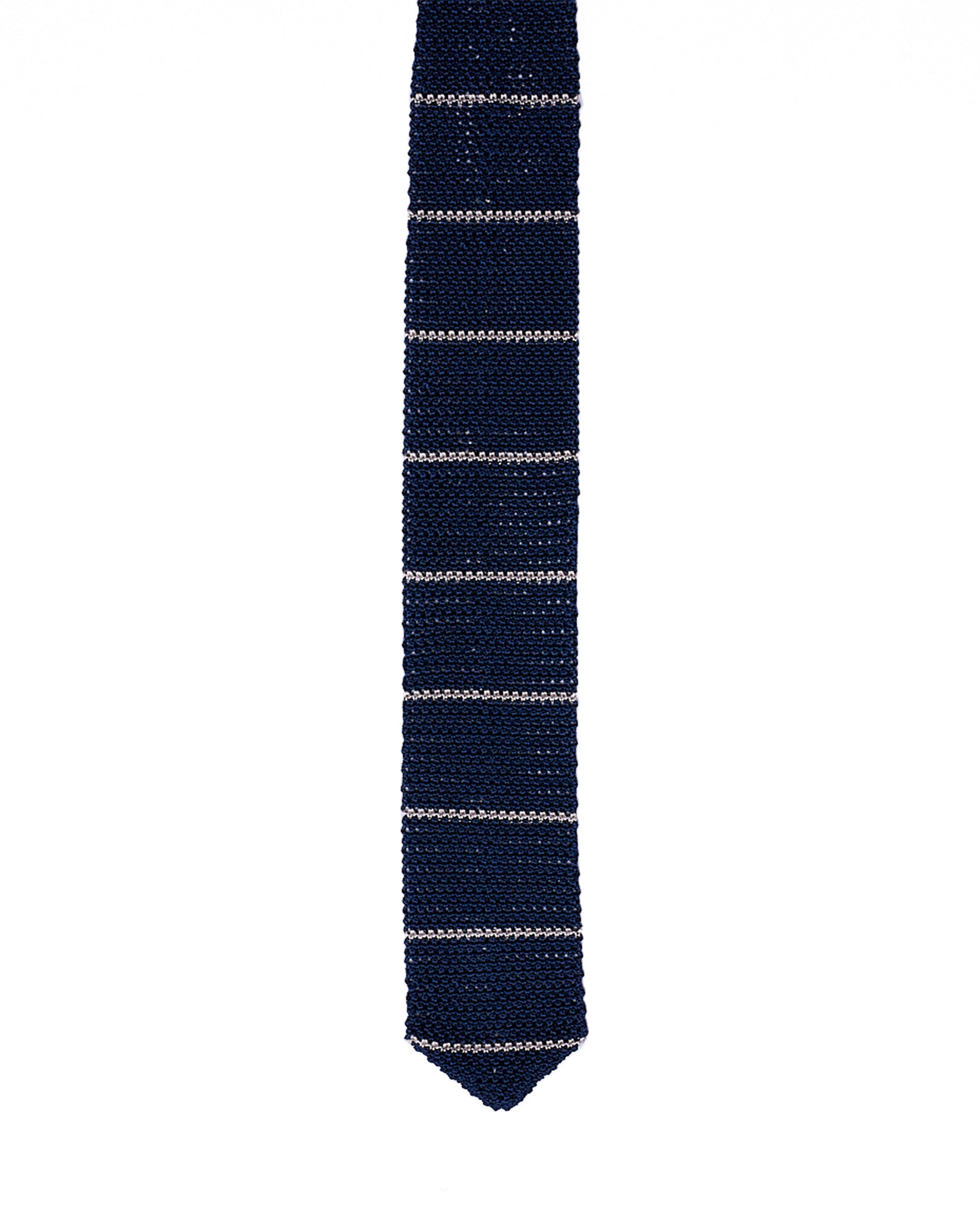 Knitted tie - Navy blue with white stripe