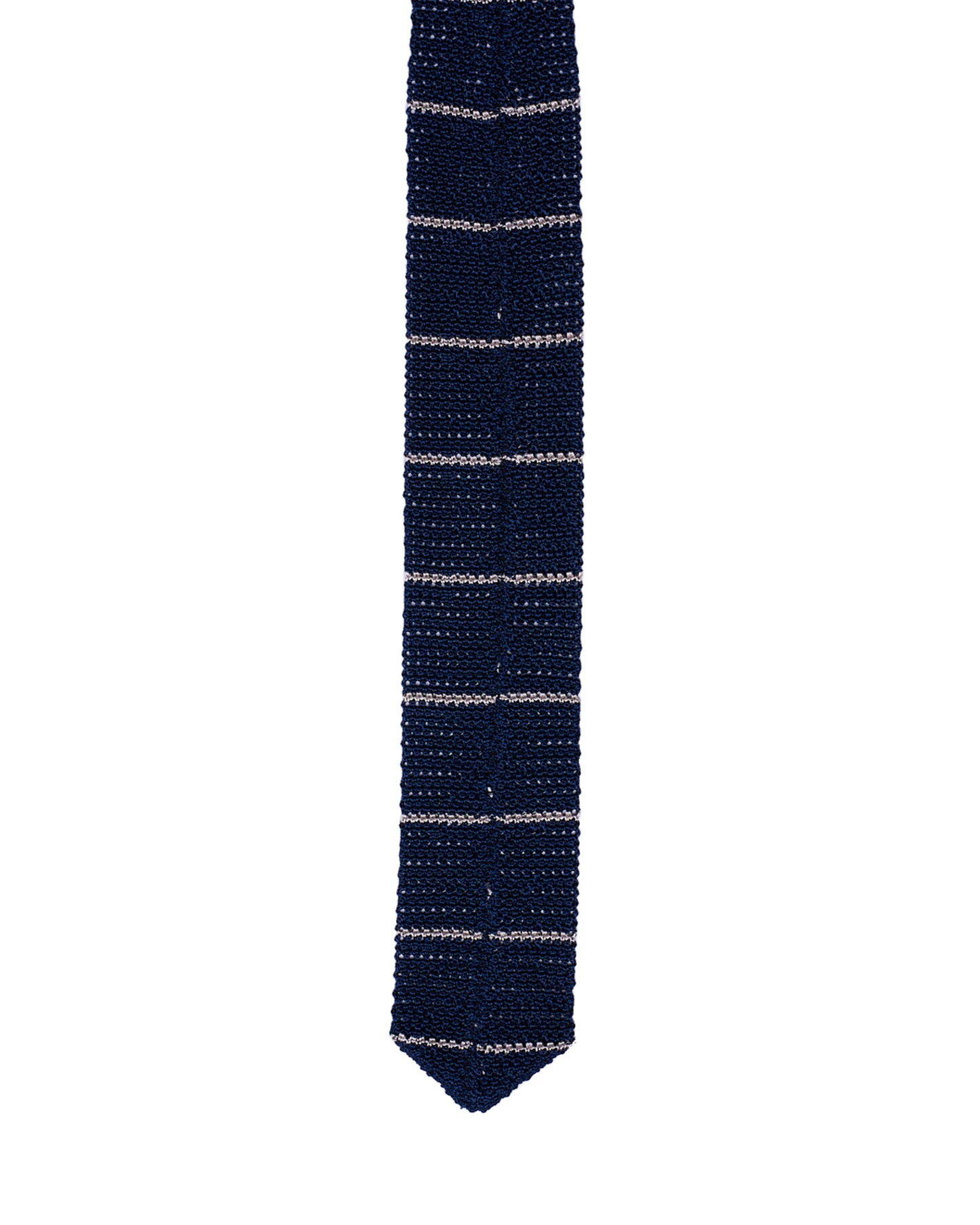 Knitted tie - Navy blue with white stripe