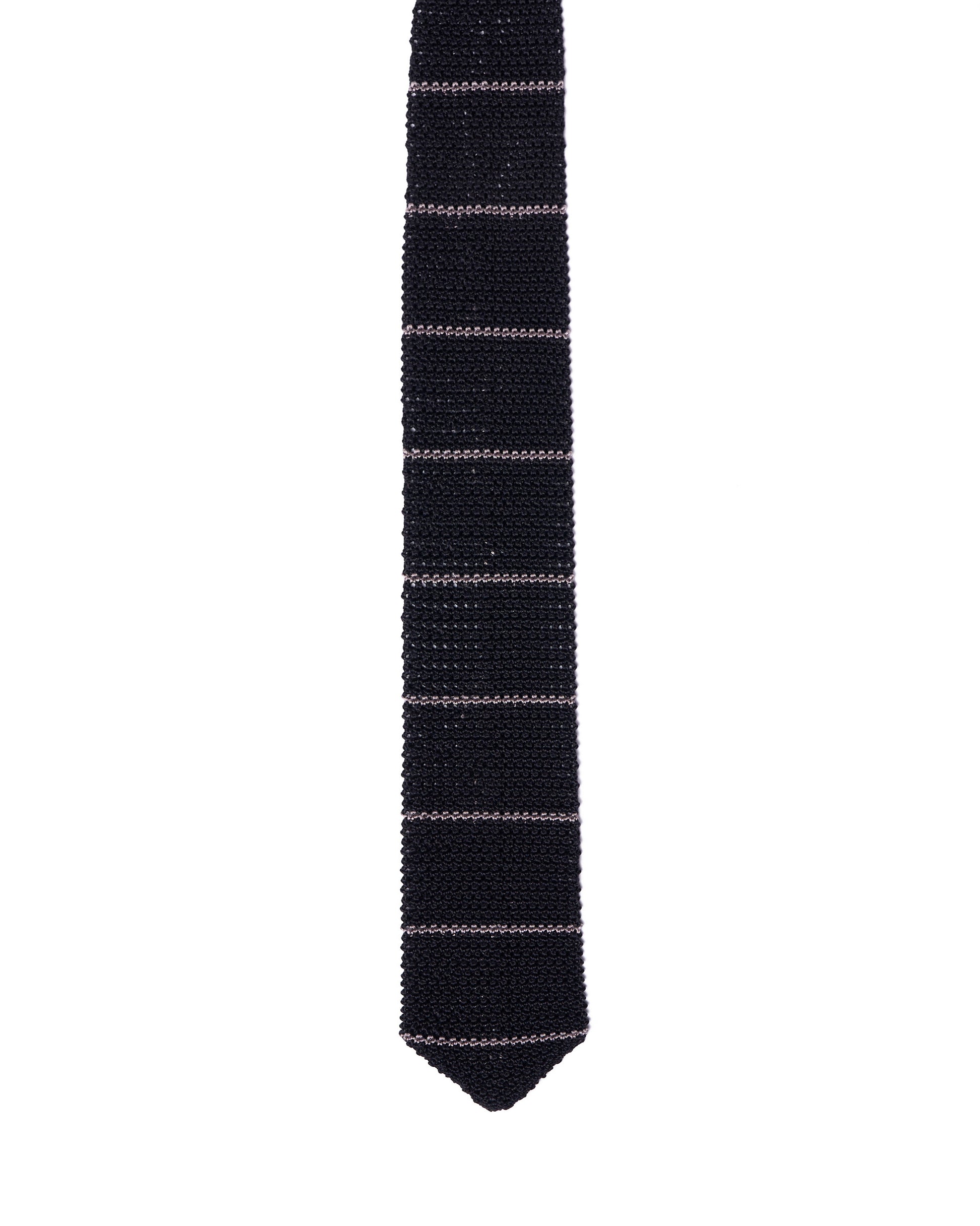 Knitted tie - Black with white stripe