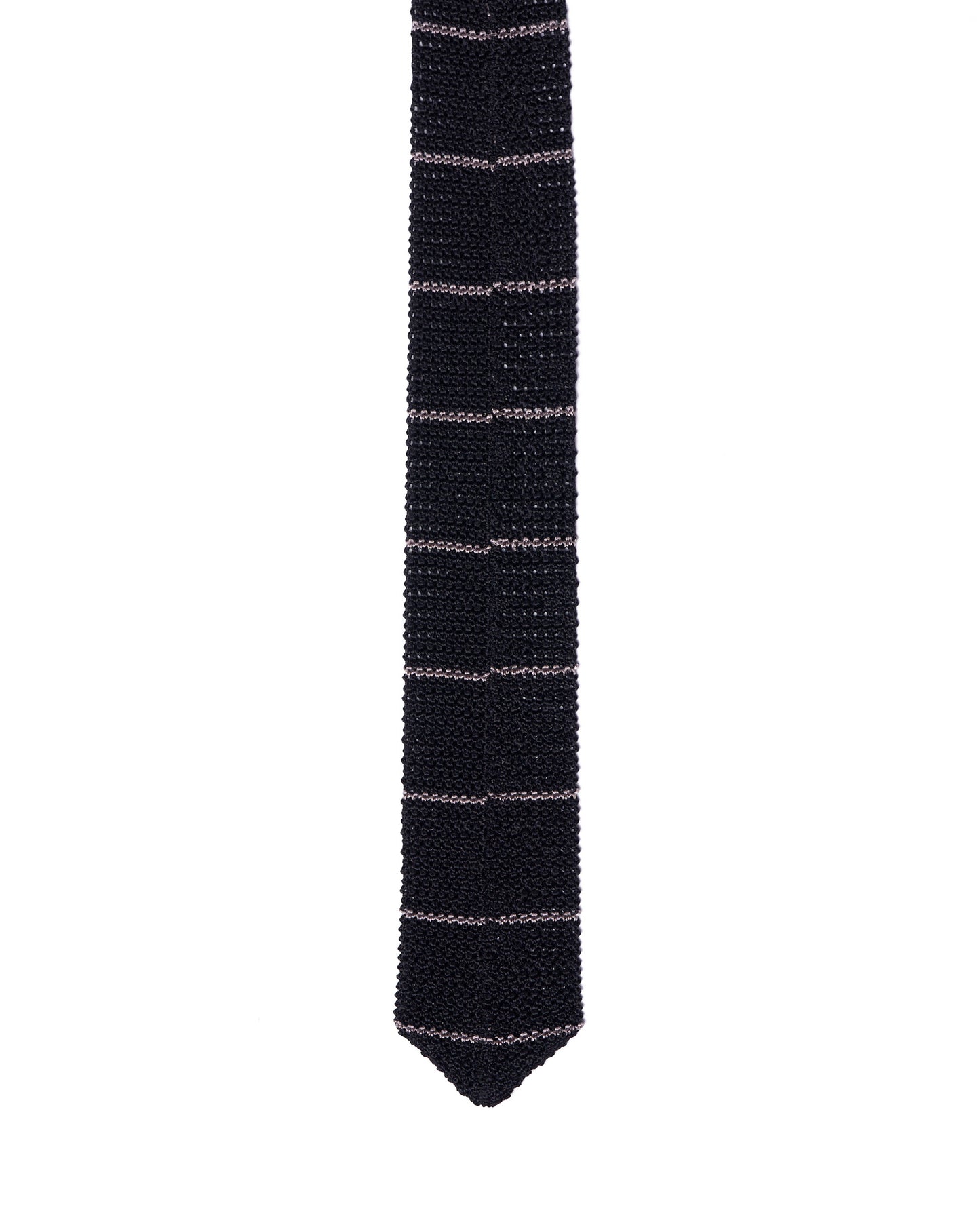 Knitted tie - Black with white stripe