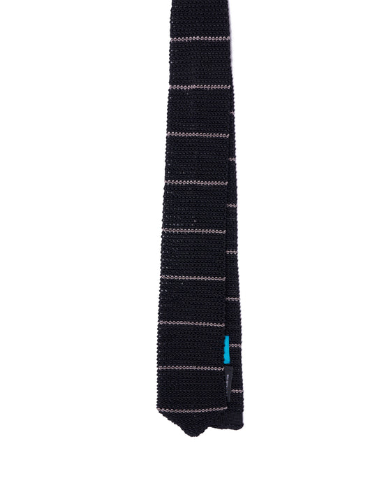 Knitted tie - Black with white stripe